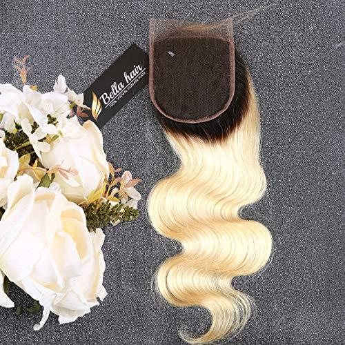 Bella Hair Bella Hair 4x4#1B/613 Lace Closure Piece Body Wave Free Part Dark Root Blonde Virgin Remy Human Hair Closure 18 inch