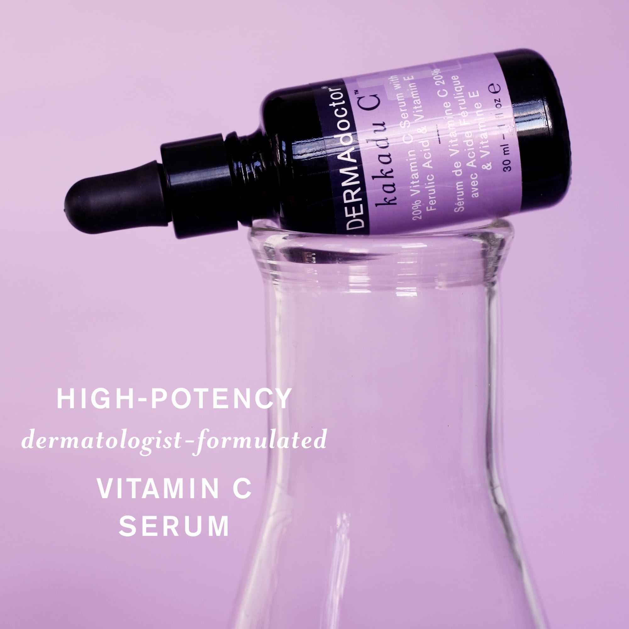 DERMAdoctor Kakadu C 20% Vitamin C Face Serum & DERMAdoctor KP Duty Body Peel Pads Bundle for Bright, Smooth Skin