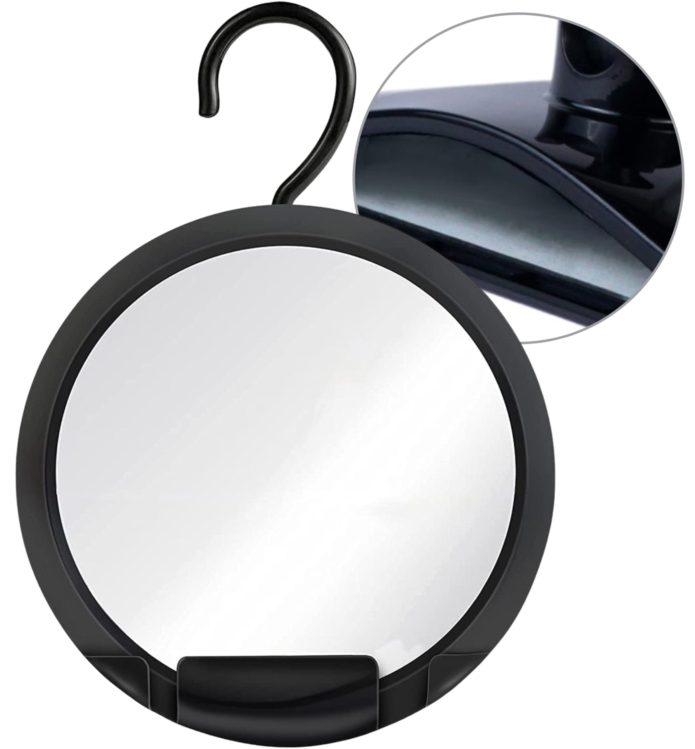 MIRRORVANA MIRRORVANA Dual Anti Fog Shower Mirror for Shaving with Hook for Hanging and Fogless Shatterproof Surface - Fill Back Chamber/Reservoir with Hot Water for Fog Free Shave (8\" Diameter, Black)