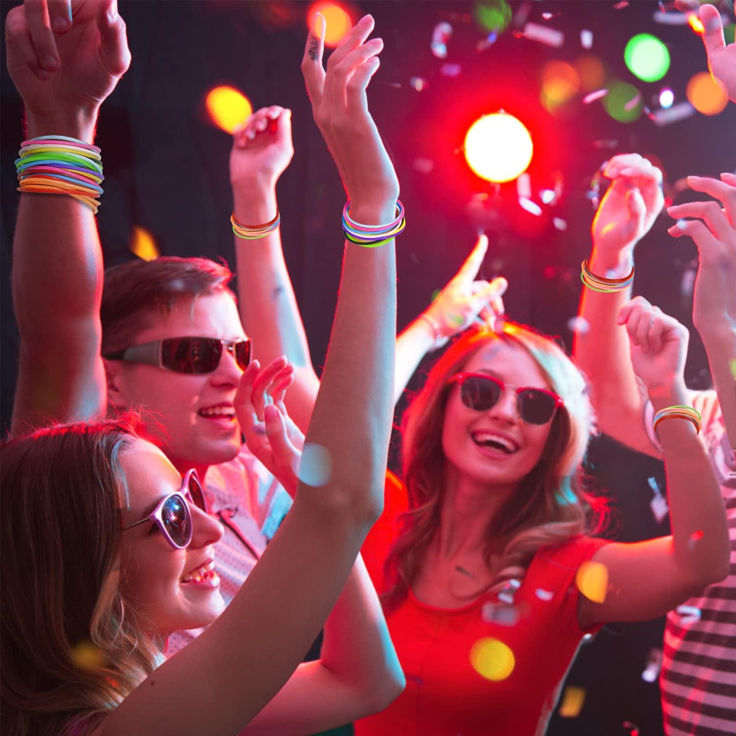 Jolbndcv 80s Colorful Neon Jelly Bracelets Retro Rock Pop Star Rainbow Diva Disco Jelly Neon Gel Stretchable Bracelets Bands 100 Pcs