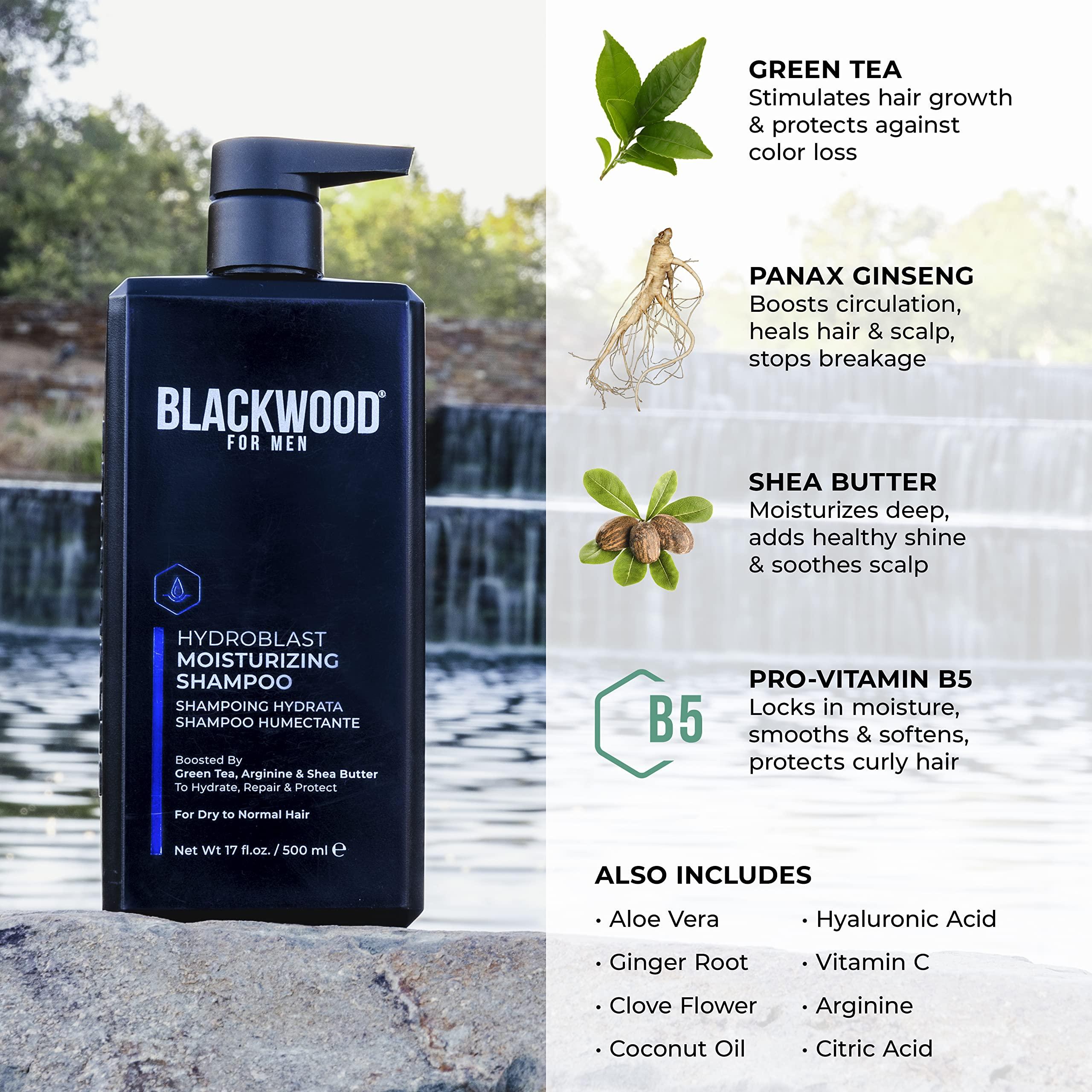 Blackwood For Men Blackwood For Men Hydroblast Moisturizing Shampoo (17oz), Pure Moisture Body Wash (17oz), and BioNutruent Foaming Face Wash (4.45oz) Bundle for Men