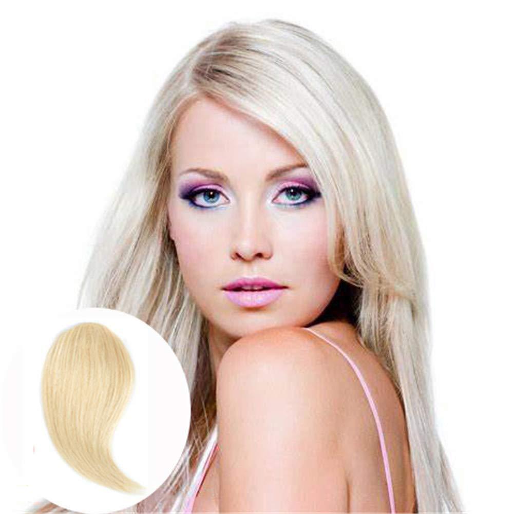 RemeeHi RemeeHi 100% Real Human Hair Invisible Side-swept Bangs Clip In Topper Top Thin Loss Hair Extension Raise Up Pad Hair Root 10 inch 25g 613# Bleach Blonde
