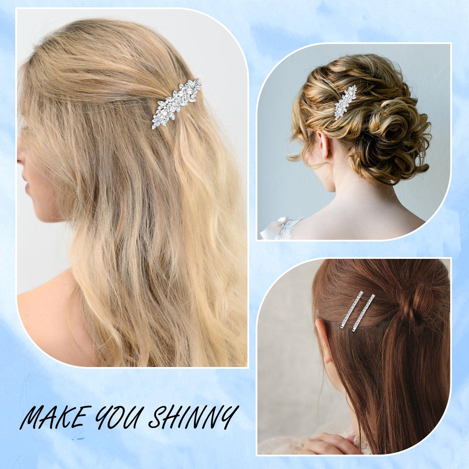 WHAVEL WHAVEL 4PCS Silver Hair Clips Rhinestone Hair Clips Bride Rhinestone Barrettes Fancy Hair Clips Wedding Prom Formal Hair Accessories for Women