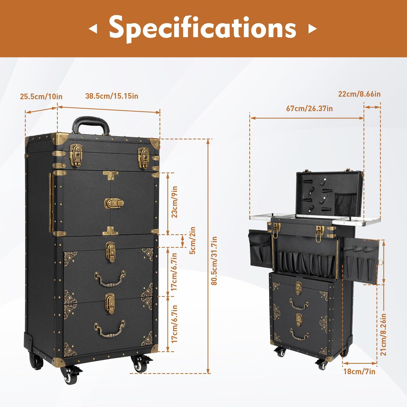 YIYIBYUS YIYIBYUS Rolling Makeup Case Trolley, Makeup Organizer Salon Trolley Rolling Cart Beauty Drawer Lockable Cabinet Cosmetic Organizer with 4 Wheels for Stylist Nail Technician Salon