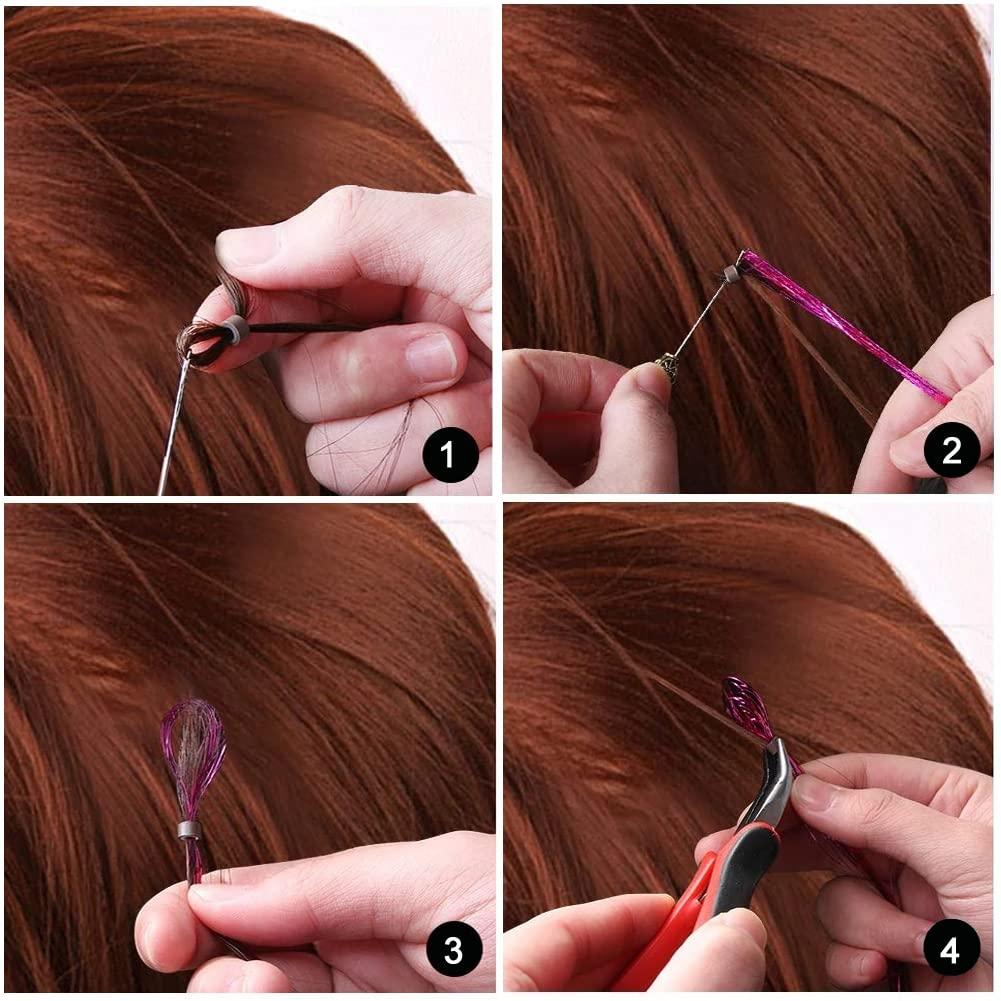 AIFIHIYI AIFIHIYI Hair Tinsel Kit with Tools 48 Inch 1200 Strands Pink Tinsel Hair Extensions Fairy Hair Tinsel Kit Heat Resistant Glitter Hair Extensions Tensile Hair Accessories for Girls Women (Pink)