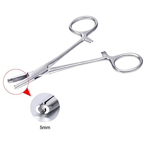 DJCIW DJCIW 5mm Jaw Piercing Ball Removal Tool,Stainless Steel Dermal Anchor Forceps for Dermal Tops Unscrew or Screw Ball Pliers for Nose Septum Earrings Lip Ring