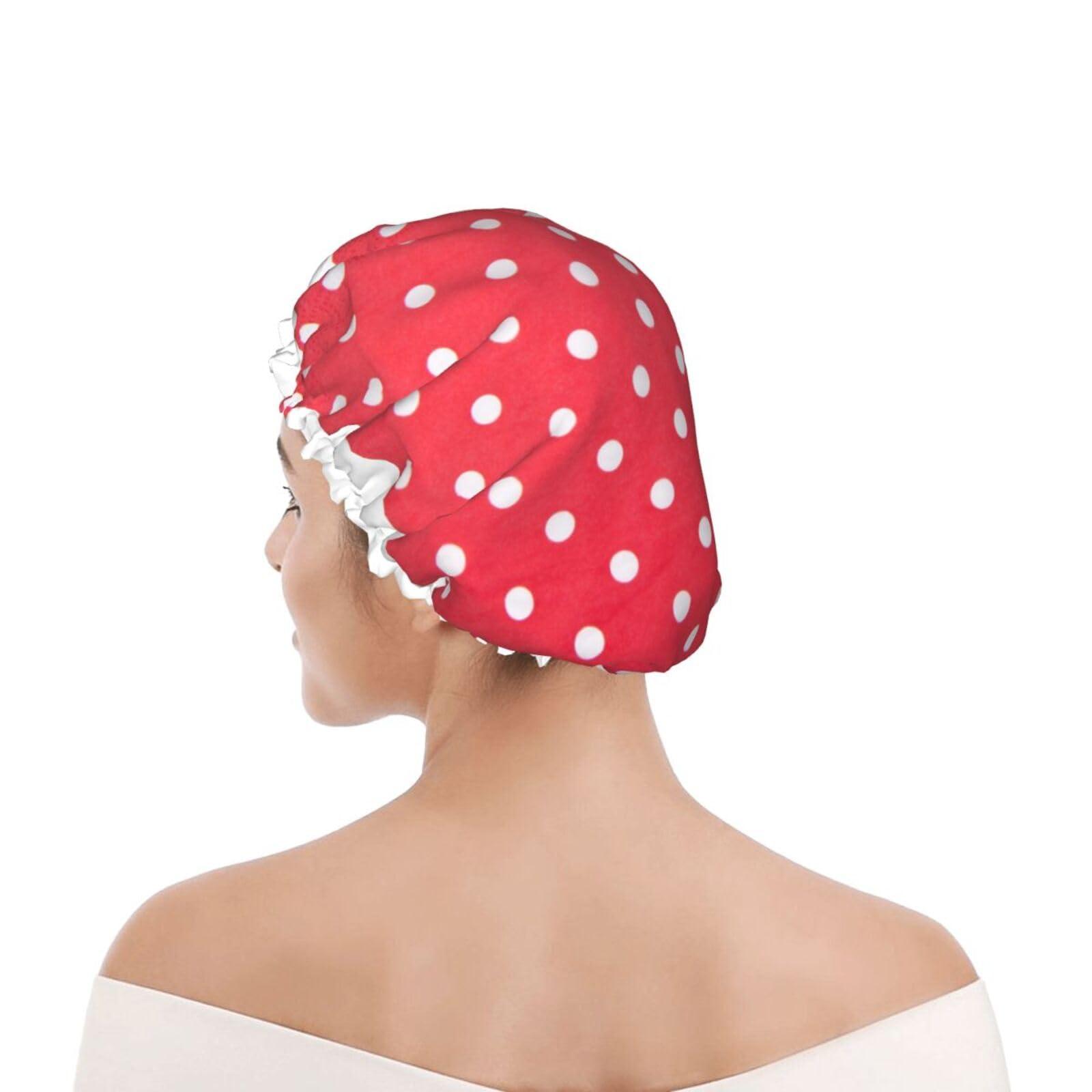 KArFri white dots Large Shower Cap For Women Men Reusable Shower Caps Waterproof Shower Cap For Braids & Long Hair shower bonnet with PEVA lined&Elastic Band Fashion showercap