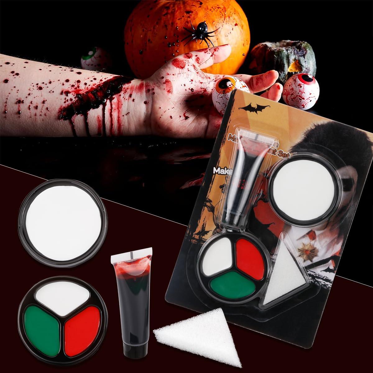 Katiluxiya Halloween Makeup Kit with Fake Blood, Special Effect Face Body Paint for Cosplay Halloween Party Supplies Vampire Zombie Makeup Kids Adult, Makeup Set for Cosplay Halloween Party Supplies (B Set)