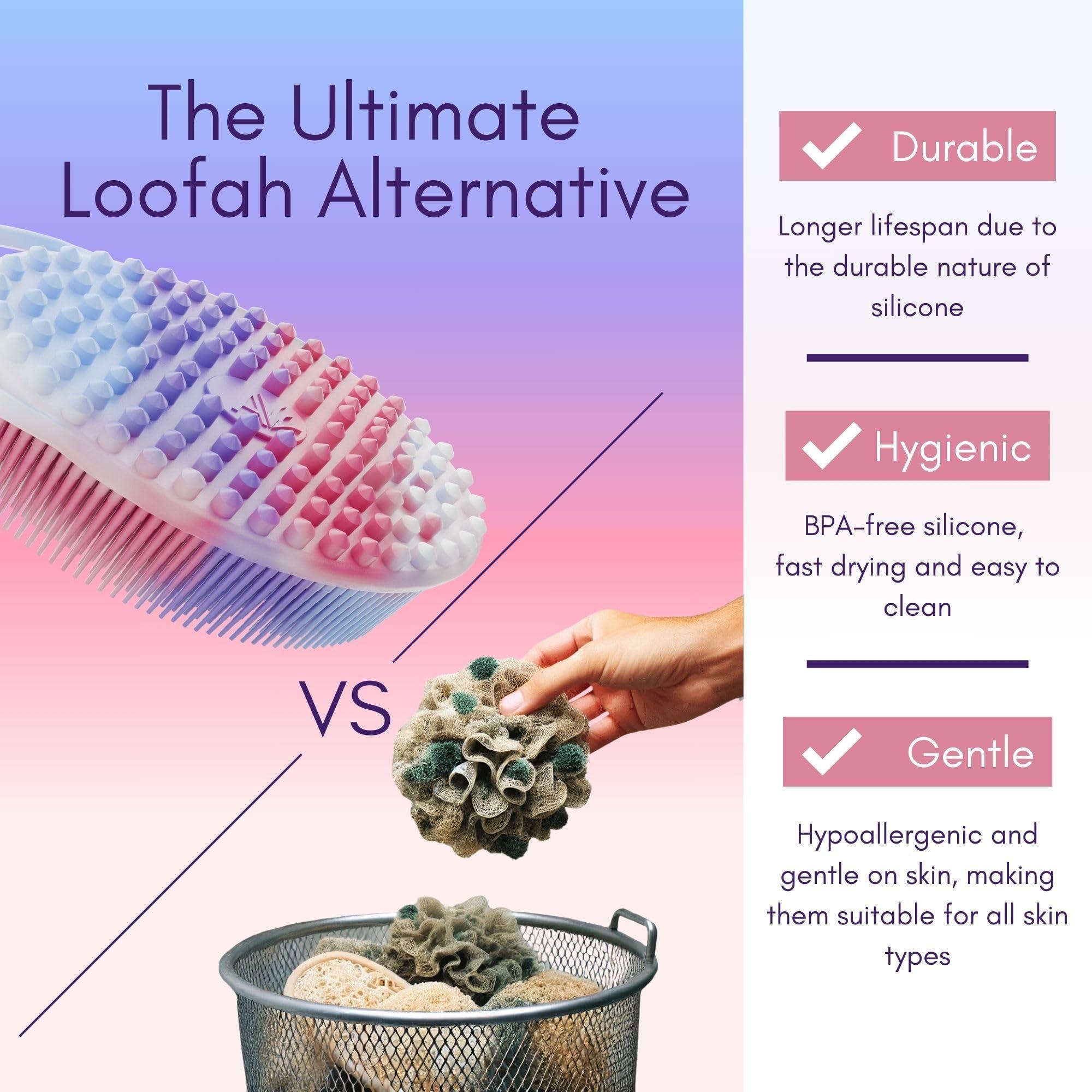 Avilana Avilana Silicone Exfoliating Body Scrubber Dual-Sided Silicone Loofah for Shower, Body Scrubber for Men & Women, Gentle Loofa Alternative, Easy-to-Clean Silicone Body Scrubber (Marbled with Silver)