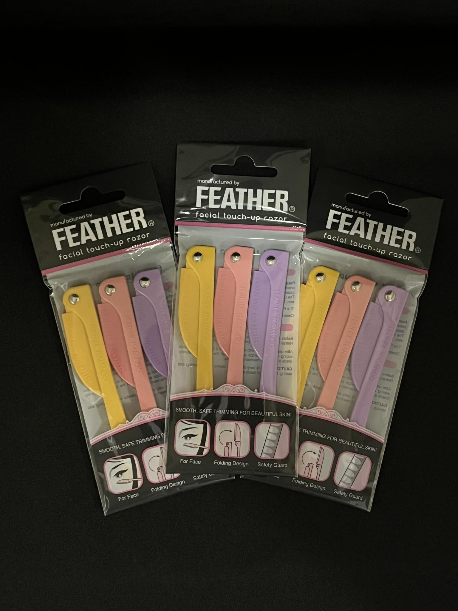 Feather Flamingos Feather Flamingo Facial Touch Up Stainless Steel Razor for Eyebrow and Face Hair Removal - 3 Pack | Foldable and Long-Lasting
