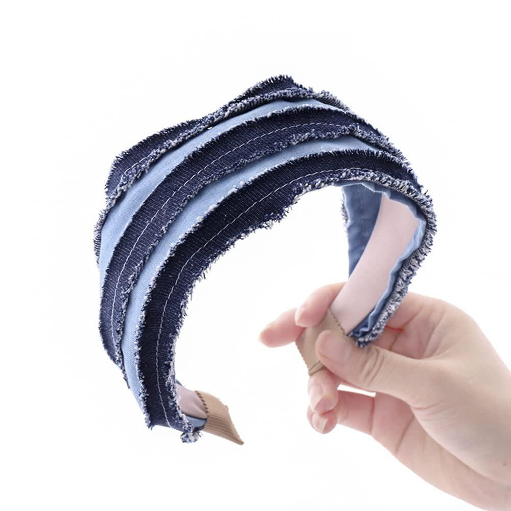 Xiaocao8 Xiaocao8 2/3 pcs Jean Denim Headbands for Women and Girls Knot Hair Bands Cloth Knotted Blue Headbands, Fashion Headwear for Women, Mujer Hair Accessories (3pcs)
