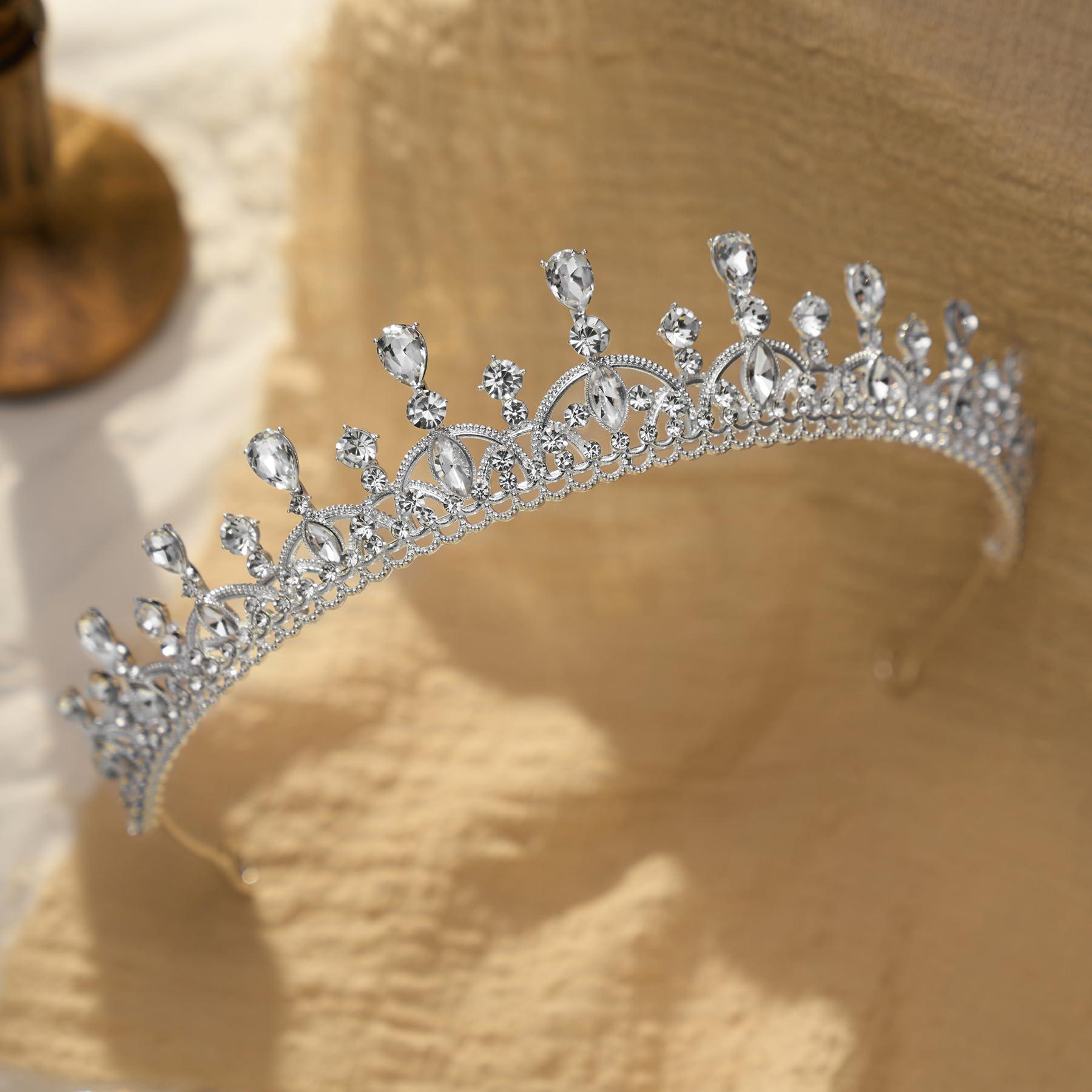 SWEETV SWEETV Princess Tiara for Women, Crystal Wedding Tiaras for Bride, Silver Crown for Birthday Quinceanera Pageant Party Prom,Costume Hair Accessories Gift, 01 Silver