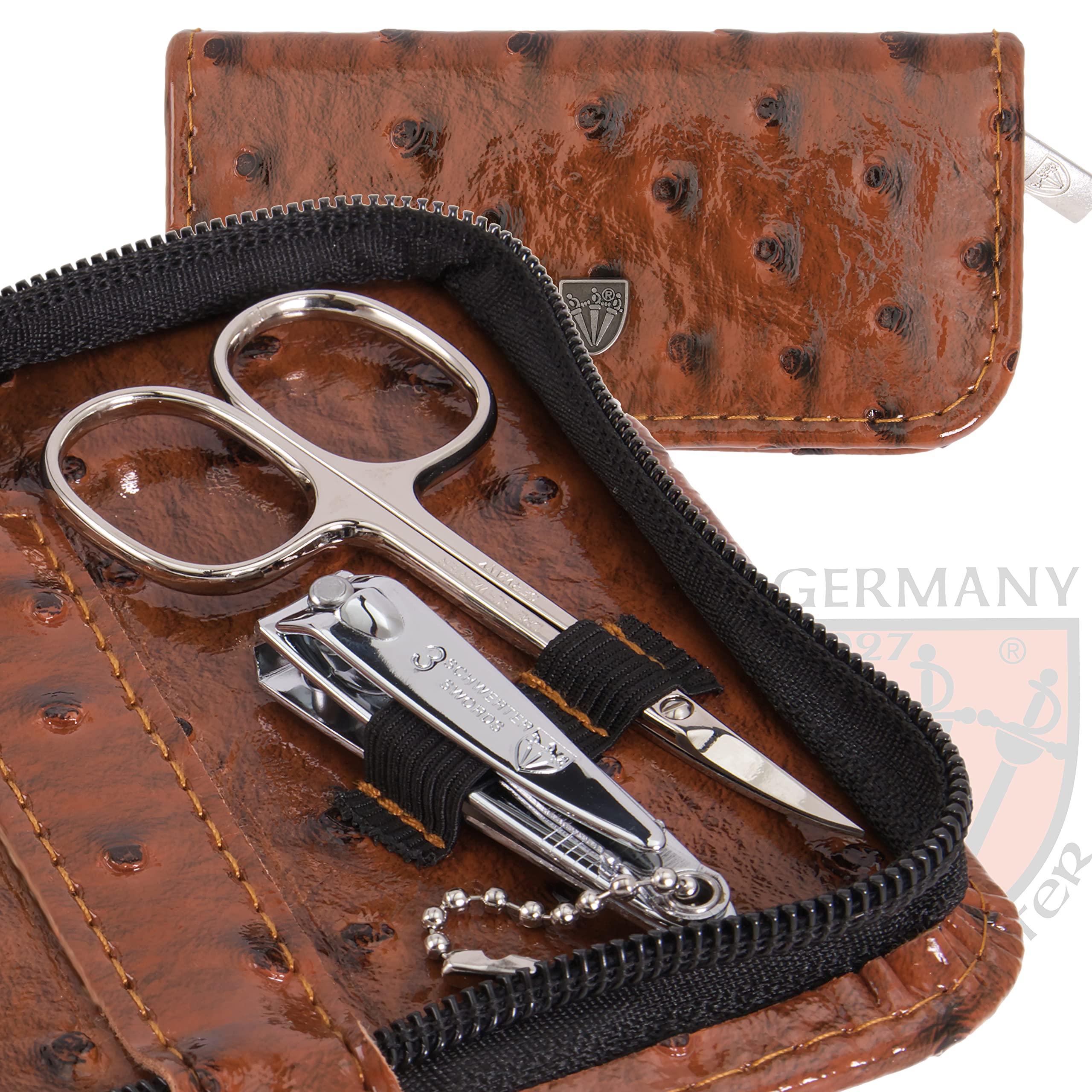 3 Swords Germany 3 Swords Germany - brand quality 5 piece manicure pedicure grooming kit set with synthetic leather case ostrich cognac - Made in Germany