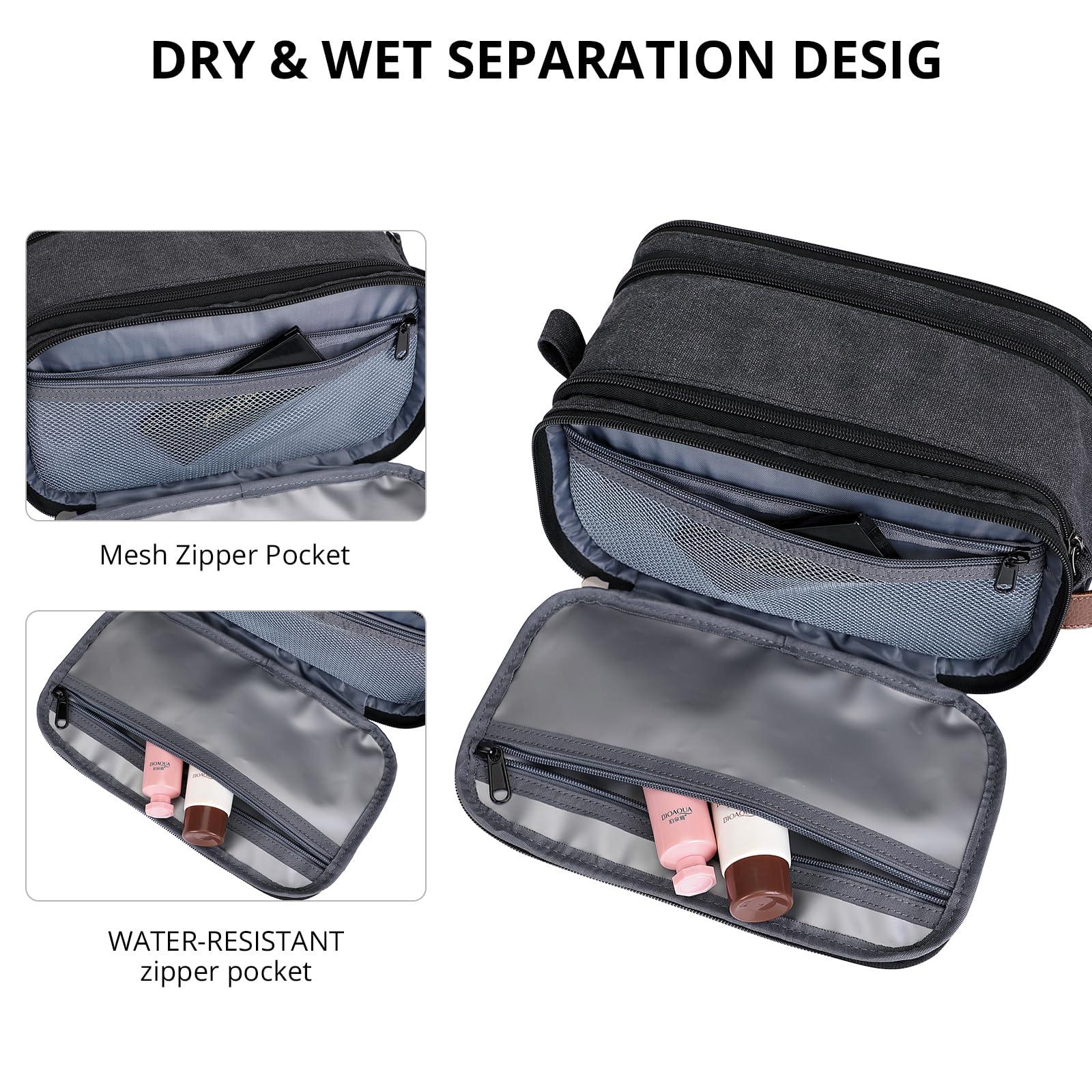 WITZMAN WITZMAN Canvas Toiletry Bag for Men Large Capacity Hanging Dopp kit for Men Leather Toiletries Water-resistant Bathroom Bag(A8002 Black)