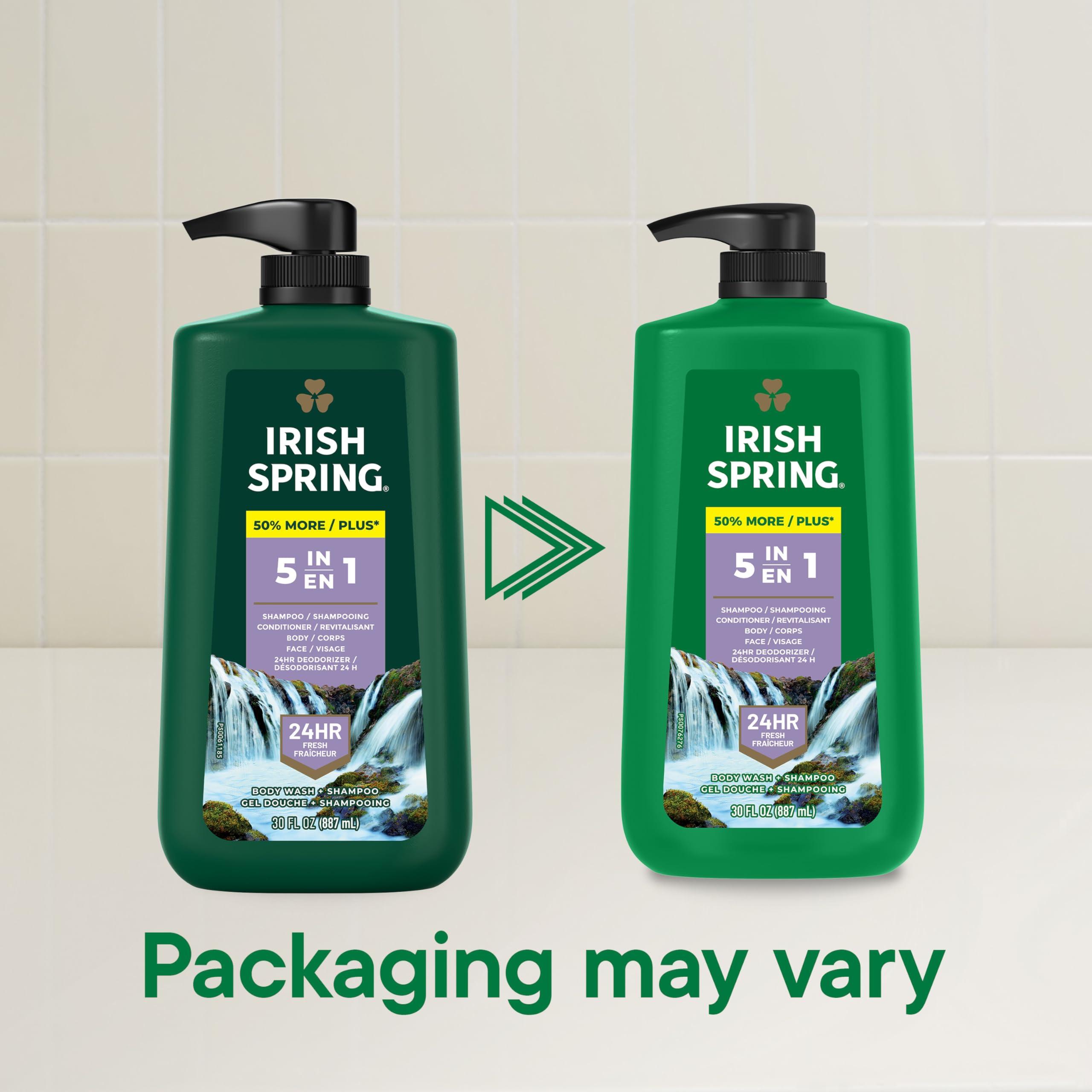 Irish Spring Irish Spring 5 in 1 Body Wash for Men, Men\'s Body Wash, Smell Fresh and Clean for 24 Hours, Conditions and Cleans Body, Face, and Hair, Made with Biodegradable Ingredients, 30 Oz Pump