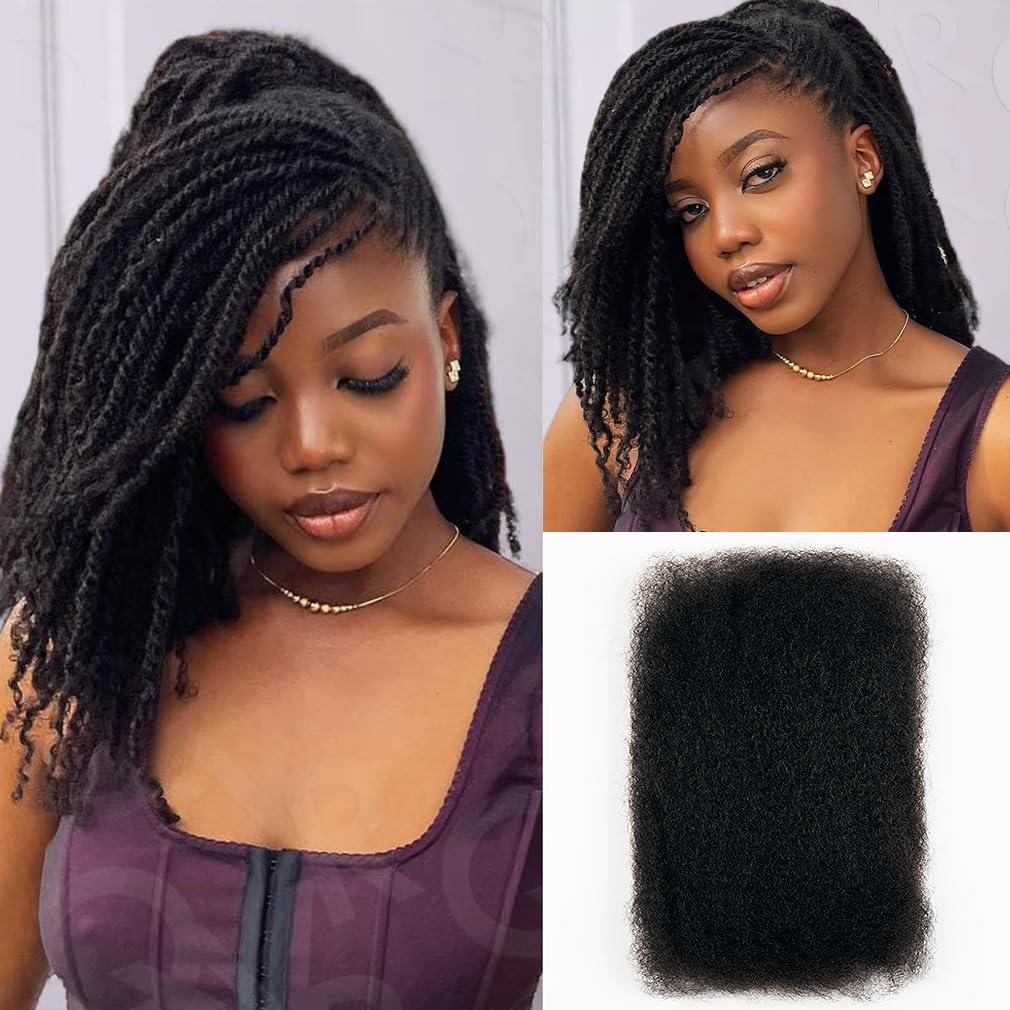 QUEEN VIRGIN REMY QVR Afro Kinkys Bulk Human Hair for Dreadlocks Extensions Repair Locs, Twist Braiding Afro Kinky Human Hair for Locs 1 Pack 50 Gram Natural Black Color 12 inches