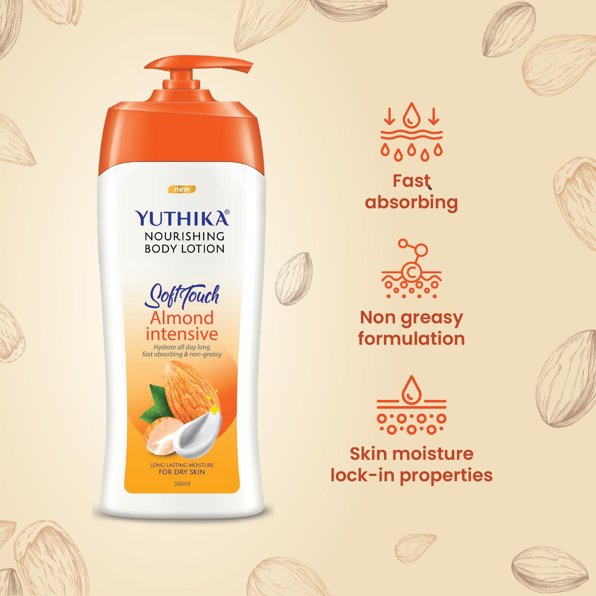 Yutika Yutika Soft Touch Nourishing Body Lotion For Women And Men, All Day Long Lasting, Non Greasy, Fast Absorbing Lotion for Dry & Normal Skin (Almond, 16.90 Fl Oz)