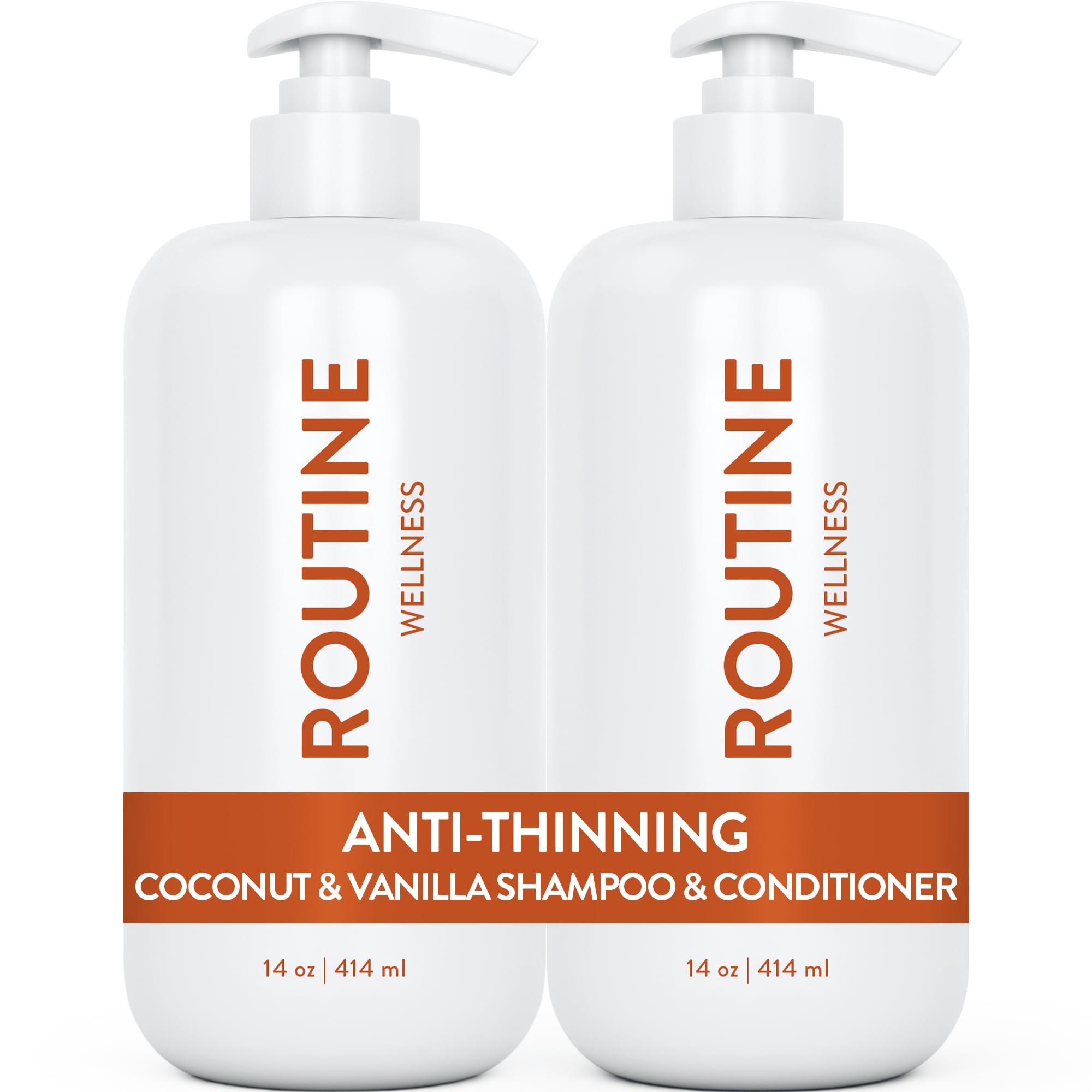 Routine Wellness Routine Wellness Anti-Thinning Shampoo and Conditioner Set for Thinning Hair - Biotin DHT Blocker Women & Men - Color Safe Shampoo for Hair Loss & Healthier Growth - Coconut & Vanilla (Pack of 2)