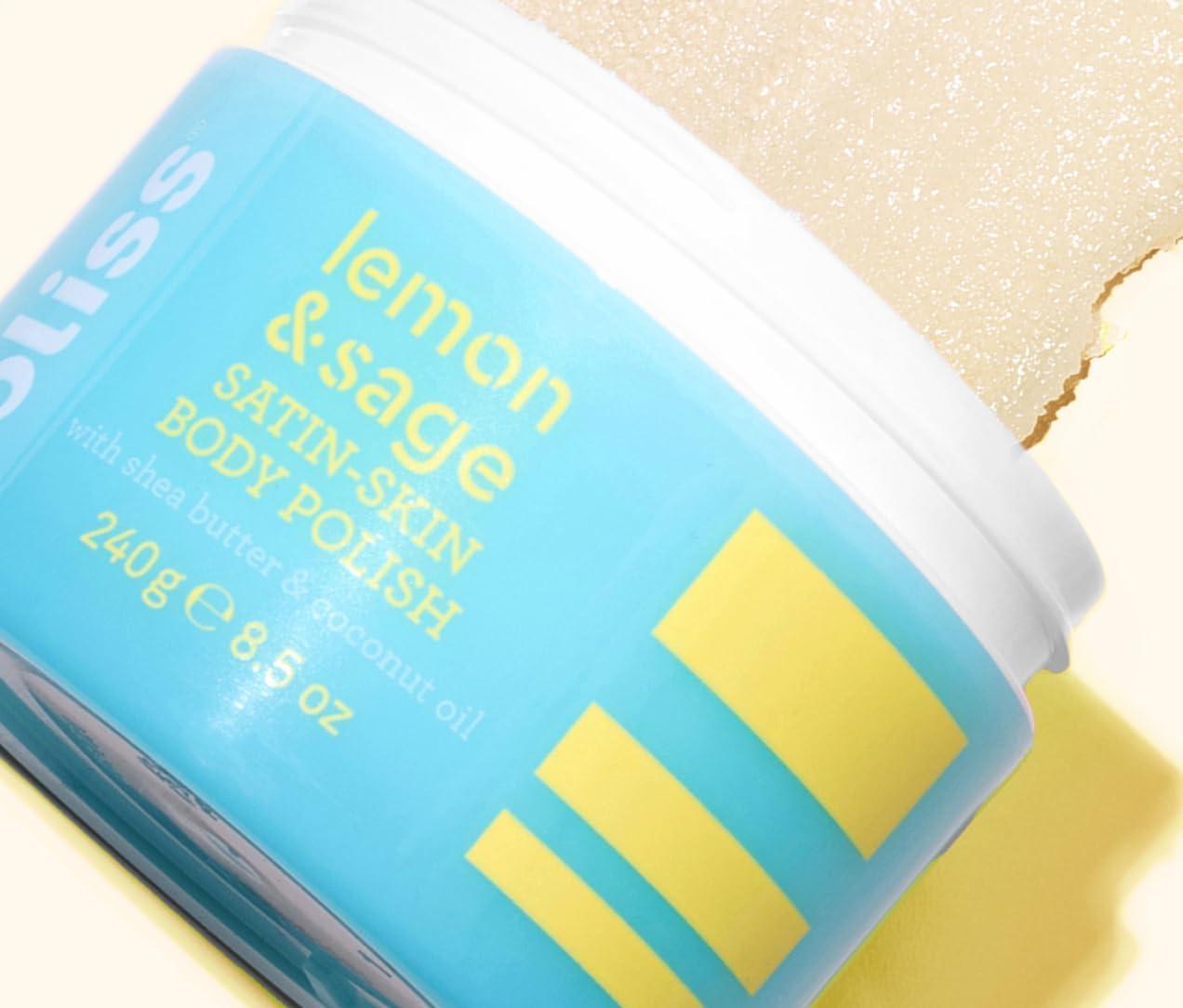 Bliss Bliss Satin-Skin Body Polish - Lemon and Sage - Body Scrub with Shea Butter and Coconut Oil - 8.5 Oz - Smoothing and Balancing Skincare - All Skin Types - Vegan & Cruelty-Free