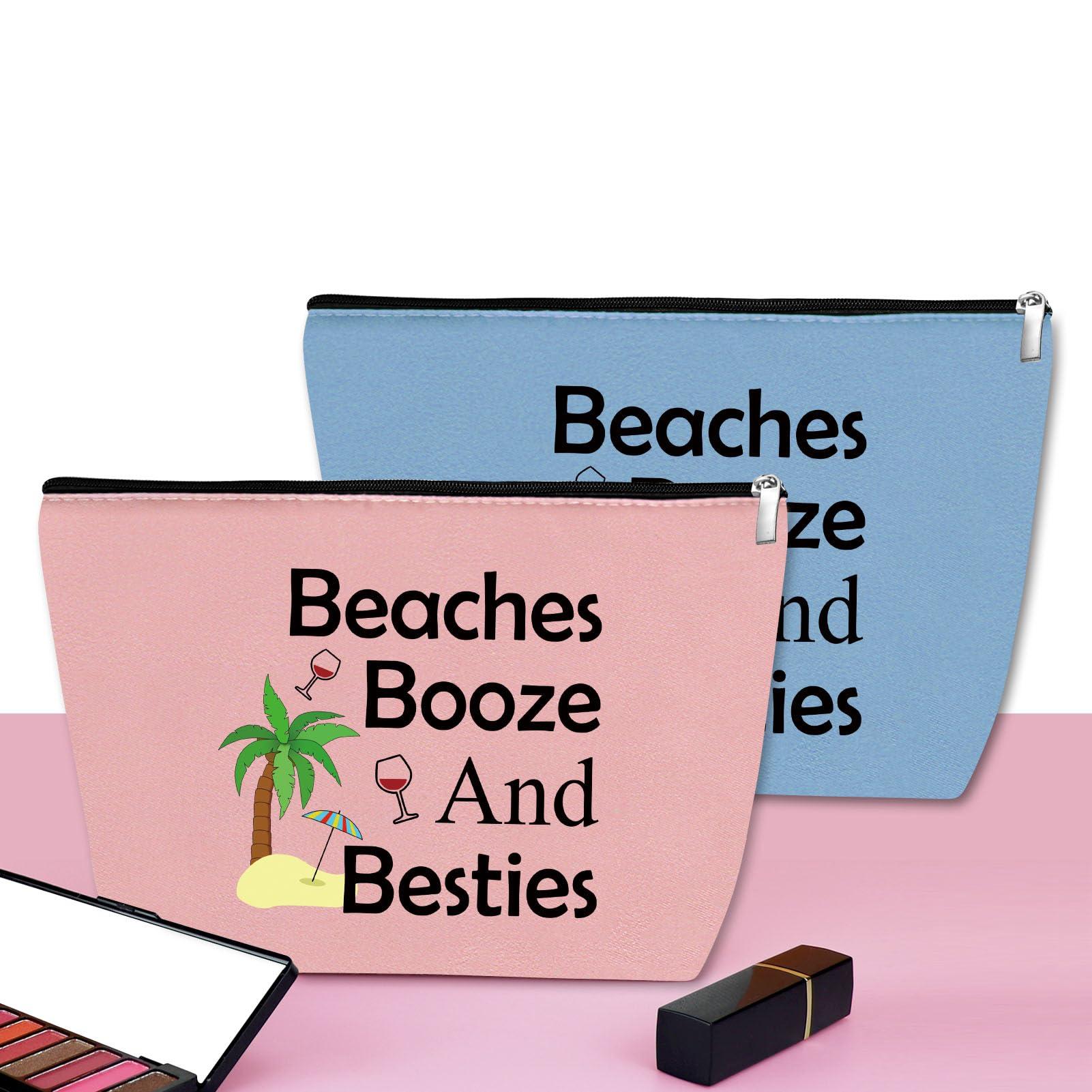 Mxrymvu 2Pcs Beach Gifts for Women Makeup Bag Beach Lover Gifts Funny Vacation Gift Cosmetic Bag Beach Themed Gift for Girl Bestie Birthday Christmas Graduation Gift for Beach Lover Travel Pouch (Blue,Pink)