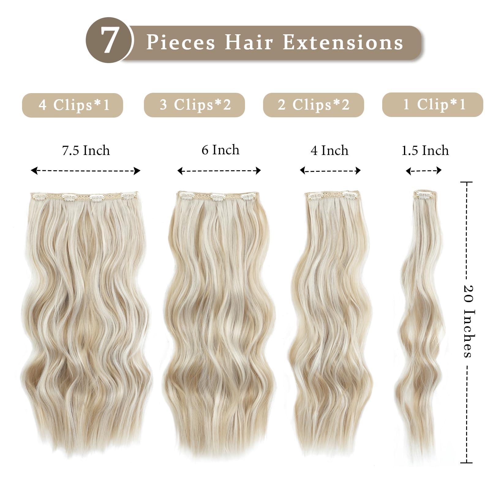 Beelu Clip in Hair Extensions for Women 7PCS Dirty Blonde with Highlights Long Wavy Curly Hair Extension 20 Inch Natural Synthetic Hair Extension Hairpieces for Daily Use