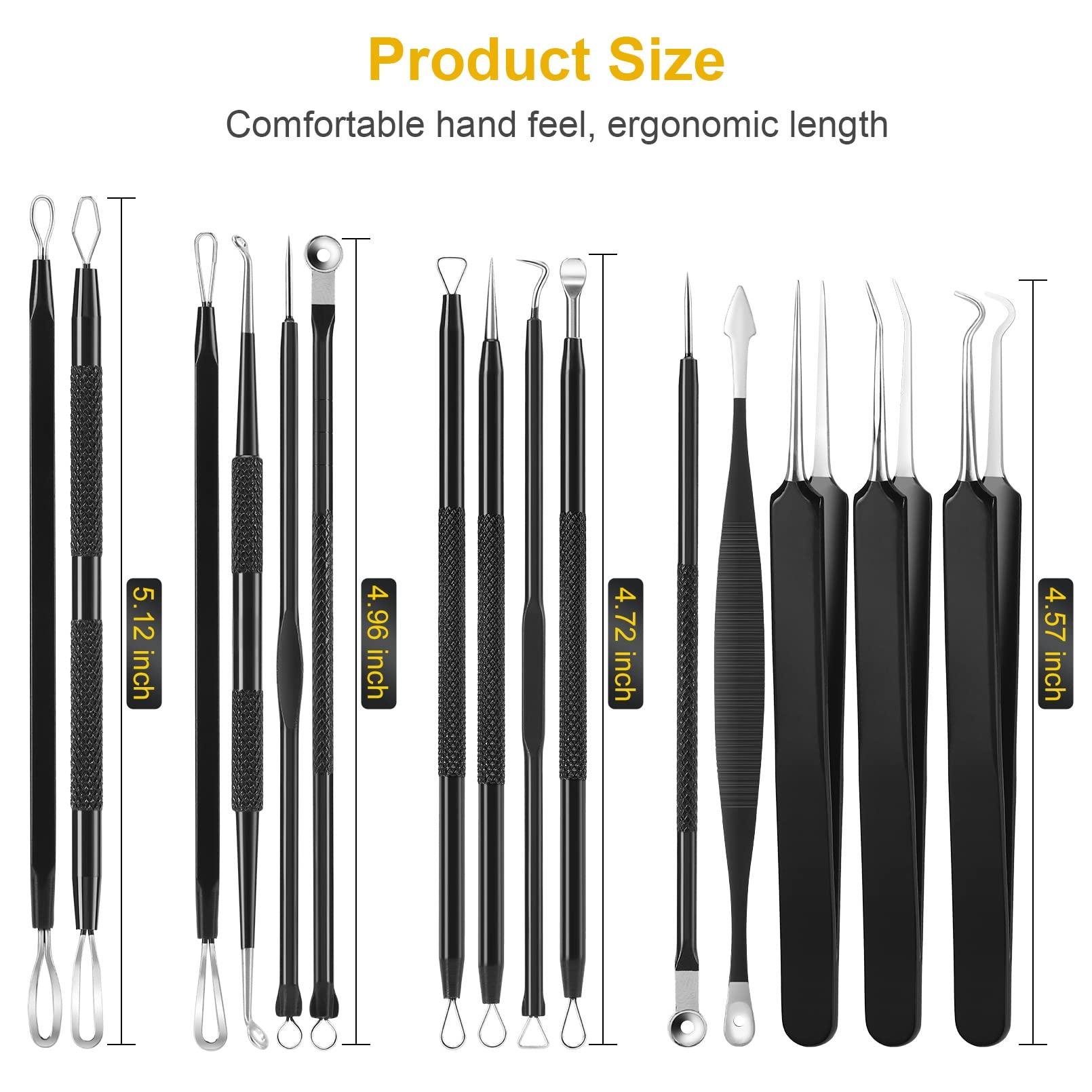 IUMAKEVP Pimple Popper Tool Kit, IUMAKEVP 15 PCS Professional Stainless Steel Blackhead Remover Comedone Extractor Tools for Removing Pimples, Blackheads, Zit on Face - Acne Removal Kit with Metal Case (Black)