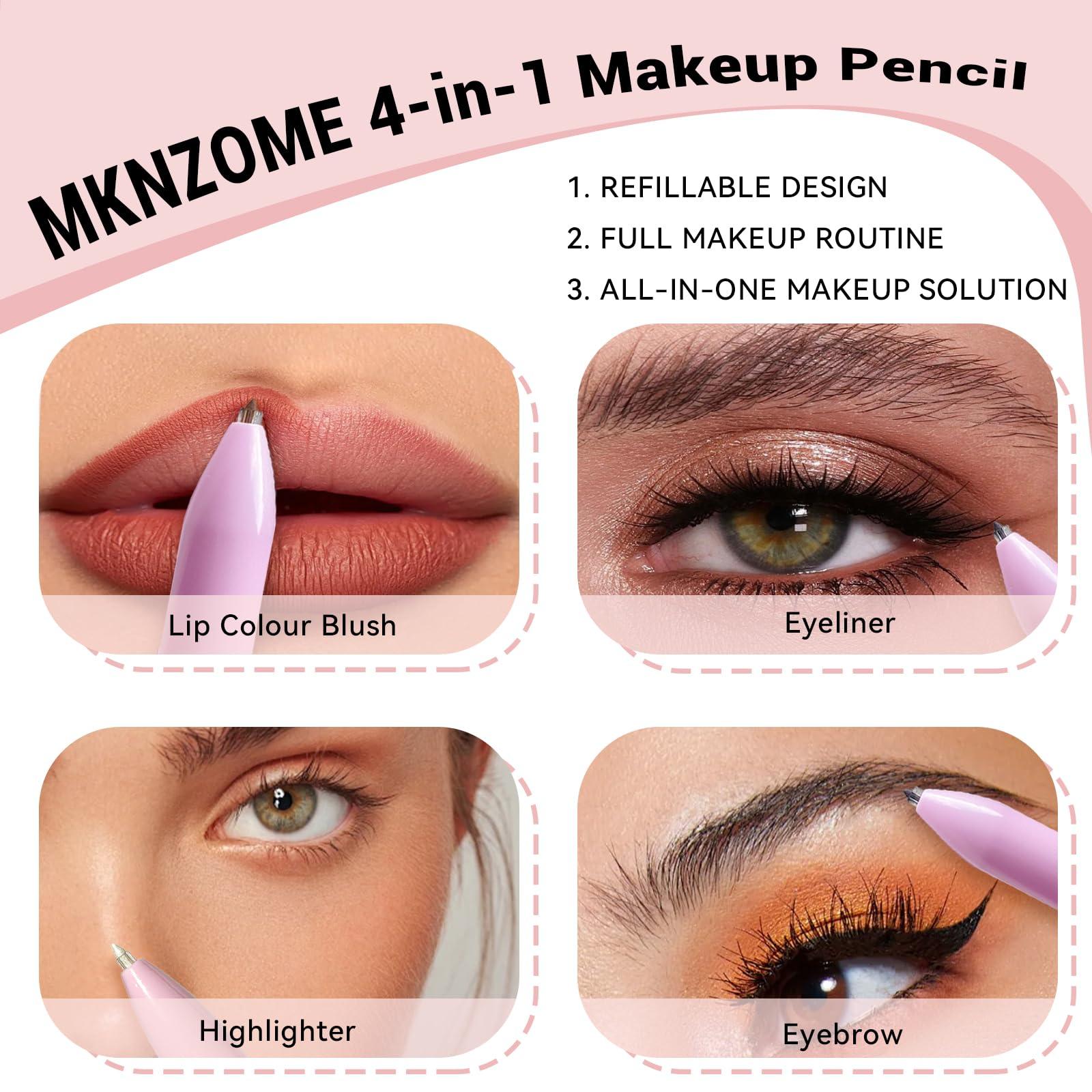 MKNZOME MKNZOME 4 in 1 Makeup Pen, 8 Colors Eyebrow Contour Eyebrow Pencil Eyebrow Pen Makeup Pencil 4 in 1(Eye Liner, Brow Liner, Lip Liner, Highlighter) Travel Beauty Makeup Pen, 2 Count