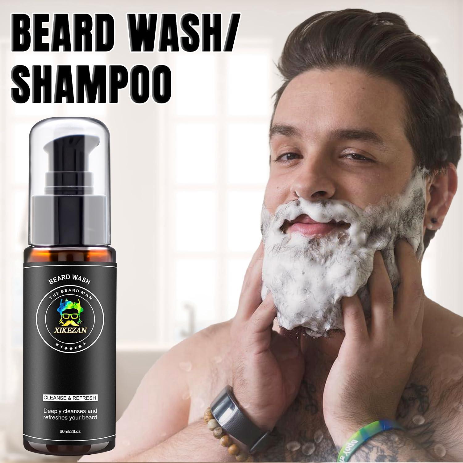 XIKEZAN Beard Kit,Beard Grooming Kit w/Beard Wash,2 Pack Beard Serum,Beard Oil,Beard Balm,Comb,Brush,Scissor,Bag,EBook,Beard Care Birthday Gifts for Men Him Dad Husband Brother