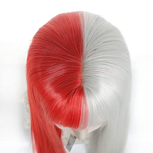 Styler Styler Half White Half Red Wig with Bangs, Long Straight Anime Cosplay Wig for Women, Heat Resistant Synthetic Halloween Hair Wigs