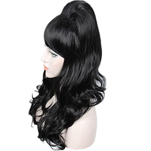 Linfairy Linfairy Long Wavy Black Wig Big Bouffant Beehive Wigs for Women fits 50s 80s Costume