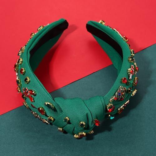 JERTOCLE JERTOCLE Christmas Headband Xmas Headband for Women Christmas Tree Headband Crystal Knotted Headband Holiday Party Headwear Hair Accessories Gift (Green Xmas Tree2)