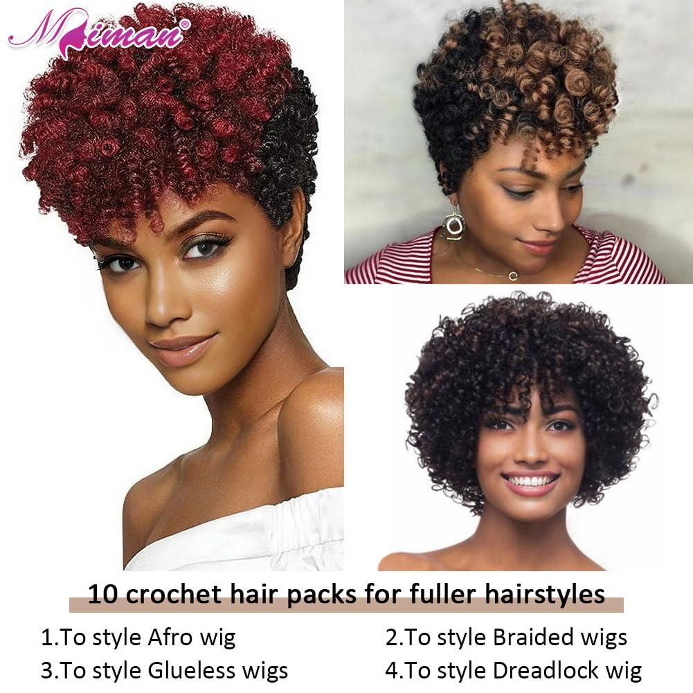 MIMAN MIMAN 3 Packs 20 Inch Short Crochet Hair Braids for Black Women 12MM 20roots/pack Synthetic Crochet Braiding Hair Extensions for DIY Mohawk Afro Braided Wigs (Natural Black #1B)