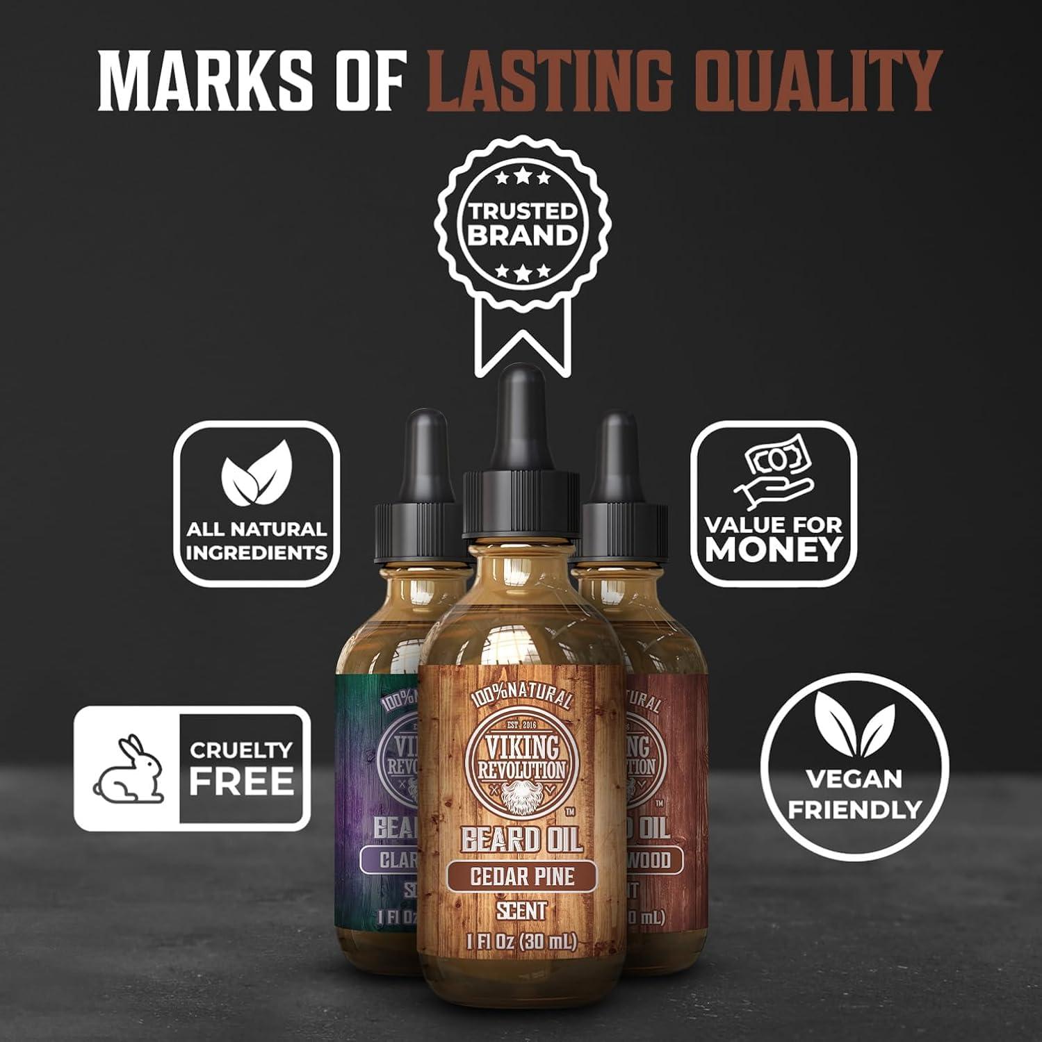 Viking Revolution Viking Revolution Beard Oil for Men 3 Pack - Natural Mens Beard Oil Variety Set - Sandalwood, Pine and Cedar, Clary Sage Scents - Beard Conditioning and Moisturizing for a Healthy Beard (3 Pack, 1oz)