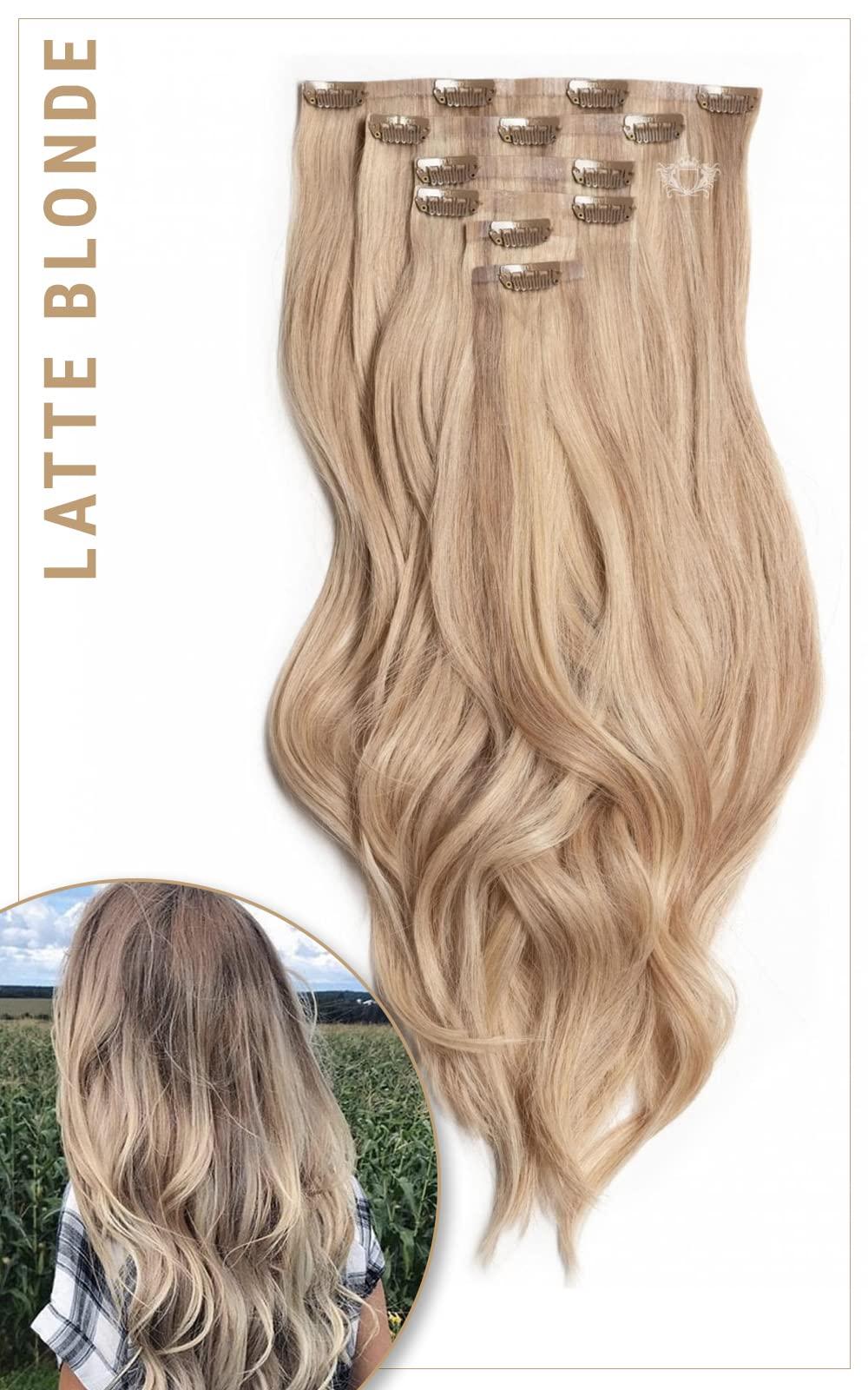 Foxy Locks Latte Blonde - Elegant 16" Seamless Clip In Human Hair Extensions 150g