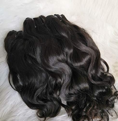 sunflowerhair Clytie Raw Indian Temple Natural Wavy Unprocessed Cuticle Aligned Virgin Human Hair Double Wefted 3 Bundles (14" 16" 18")