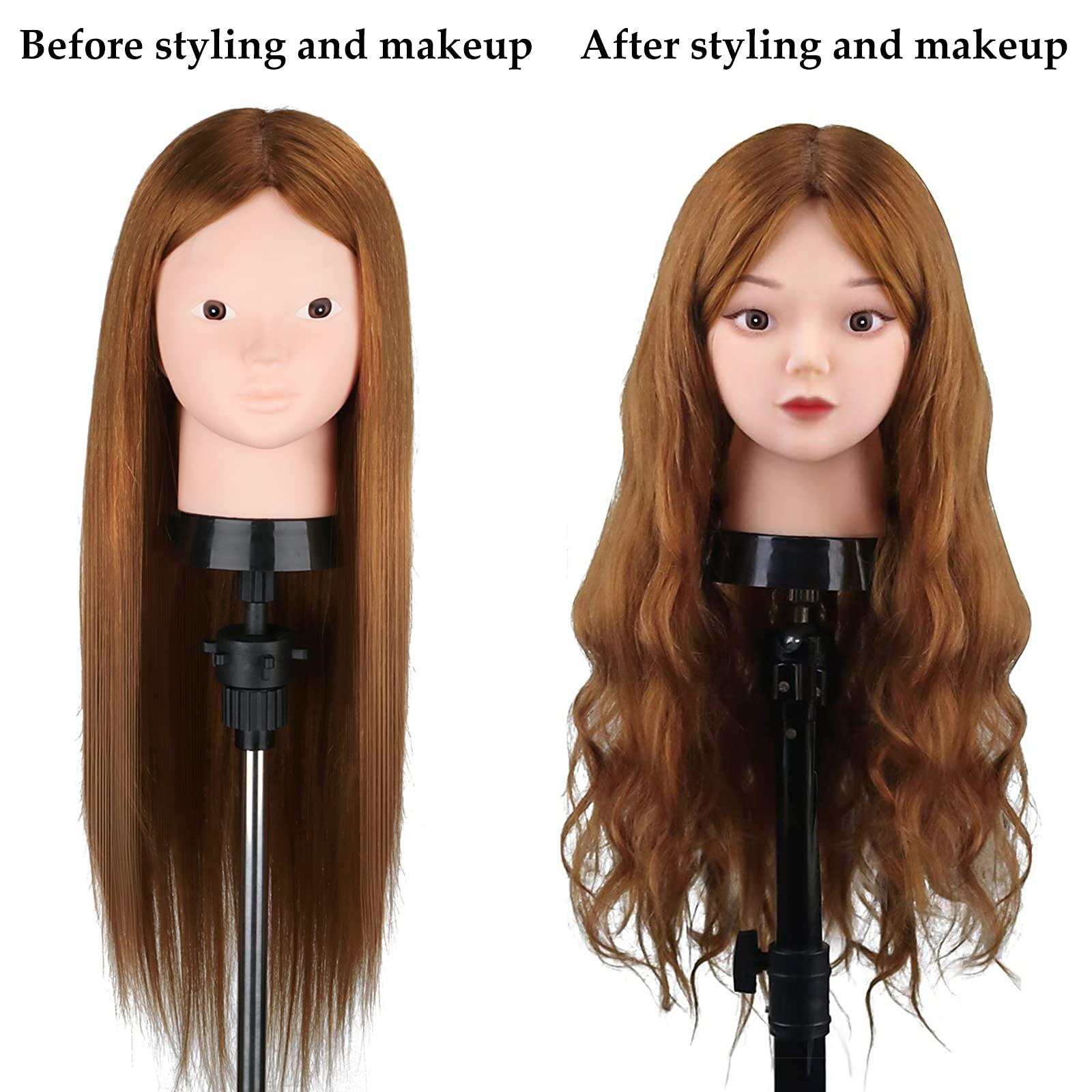 Beauty Star Beauty Star Mannequin Head with 80% Real Human Hair, Manikin Doll Head for Hair Styling, Cosmetology Makeup Hairdressing Training Practice Head with Clamp Stand and DIY Hair Styling Braiding Set
