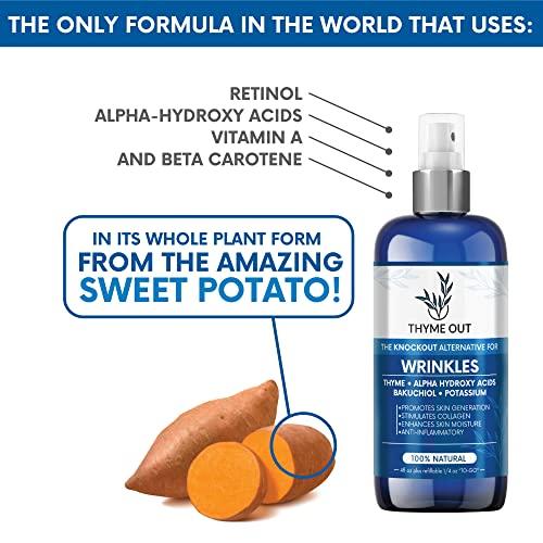 Thyme Out Thyme Out All Natural Anti-Wrinkle Face Mist Spray with Thyme, Bakuchiol, AHA, Beta Carotene and Potassium - Fights Wrinkles, Fine Lines, Inflammation, and Dryness while Boosting Collagen (4 oz)