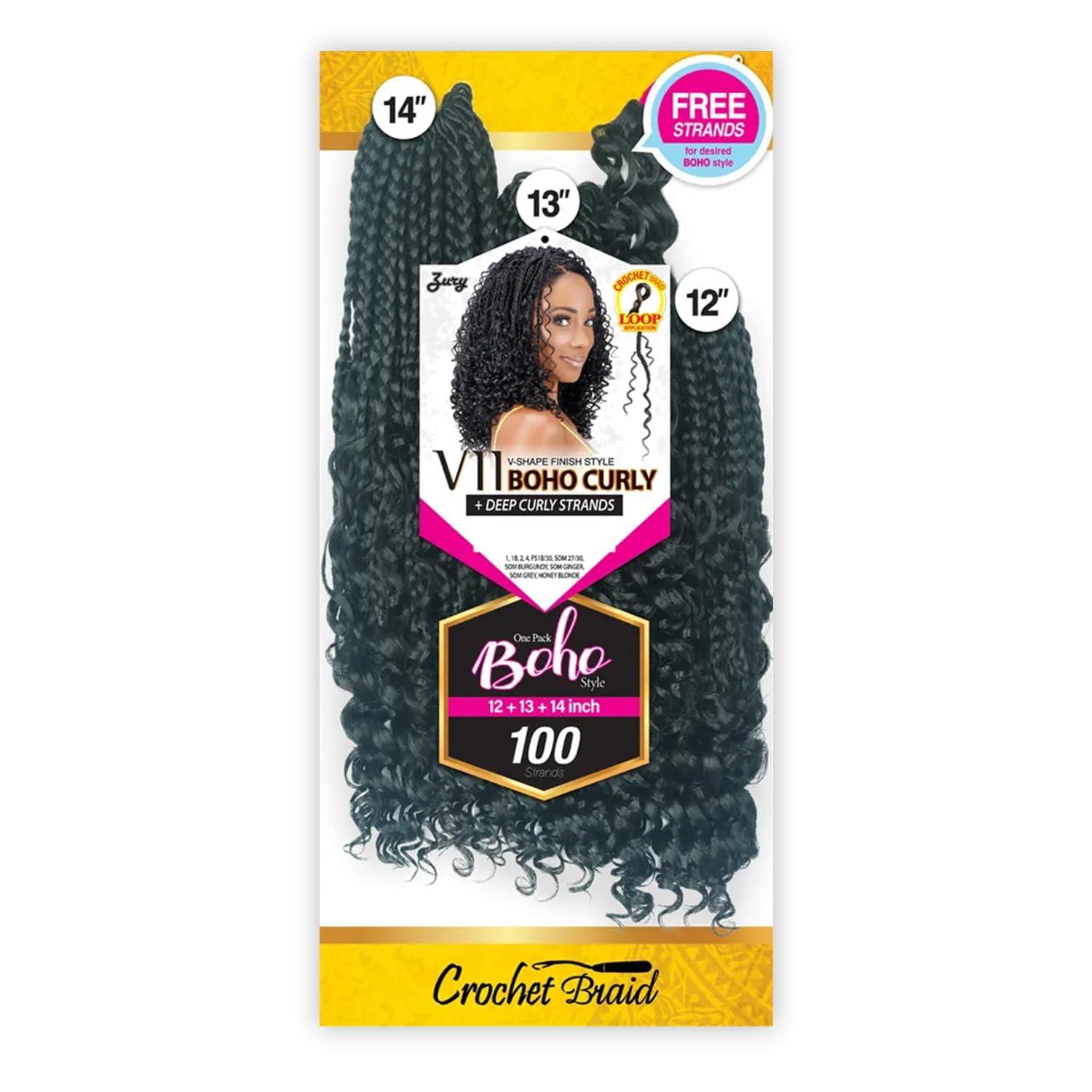Zury Royal Zury Crochet Briad V-shape Finish Style V11 Boho Curly (12\"+13\"+14\") (SOM Grey)