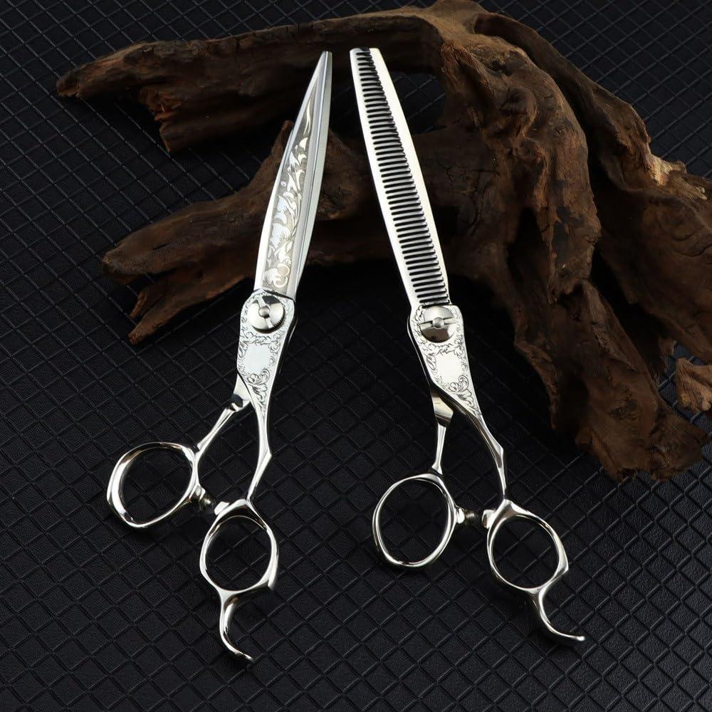 ADANTI Hair Cutting Scissors Shears Kit, 7 Inch Professional Damascus Stripe Scissor Hair Scissors Hair Cutting Barber Haircut Thinning Shears Hairdressing Scissors Set