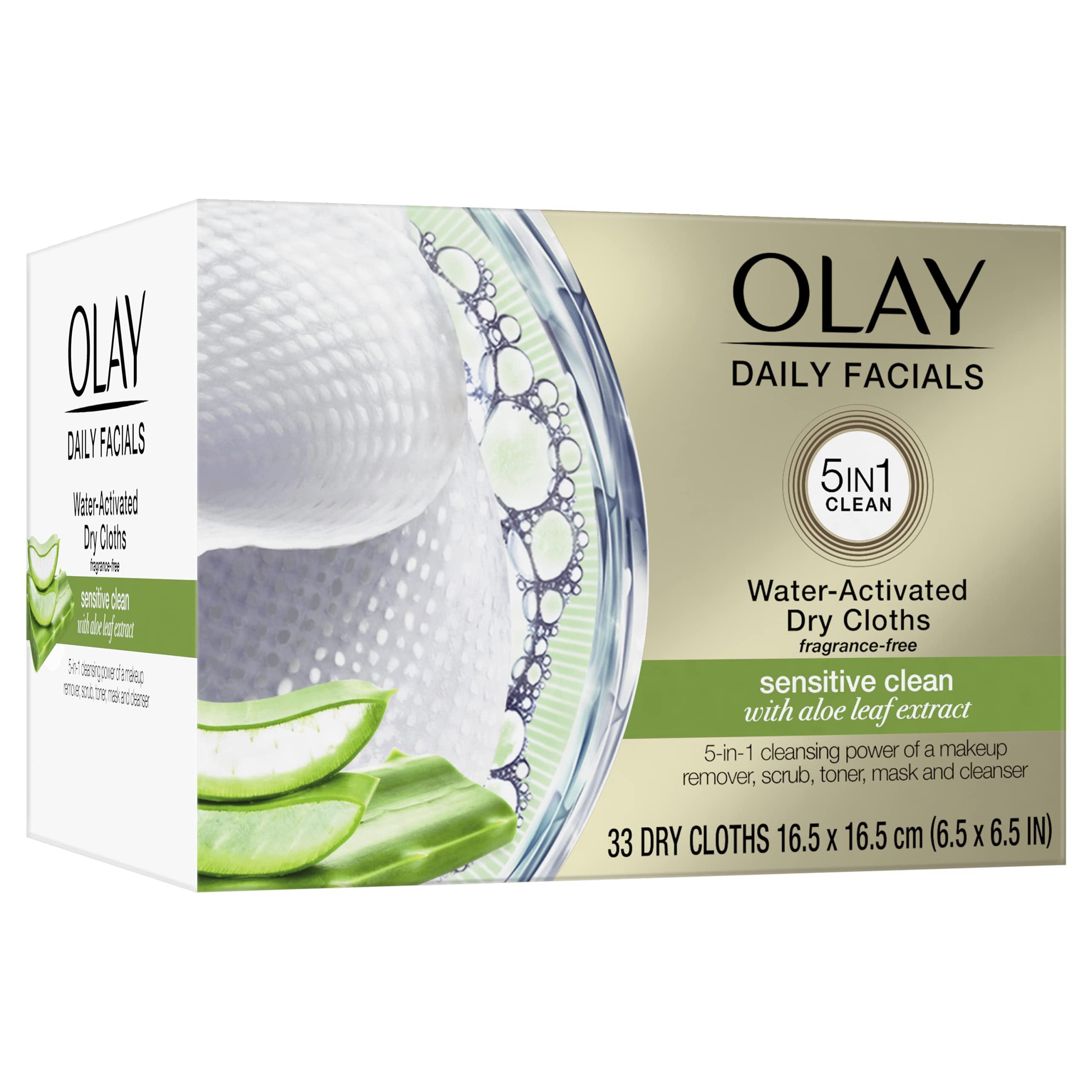 Olay Makeup Remover Wipes by Olay Daily Facials Gentle Clean 5-in-1 Water Activated Cleansing Cloths, 33 count Packaging may Vary
