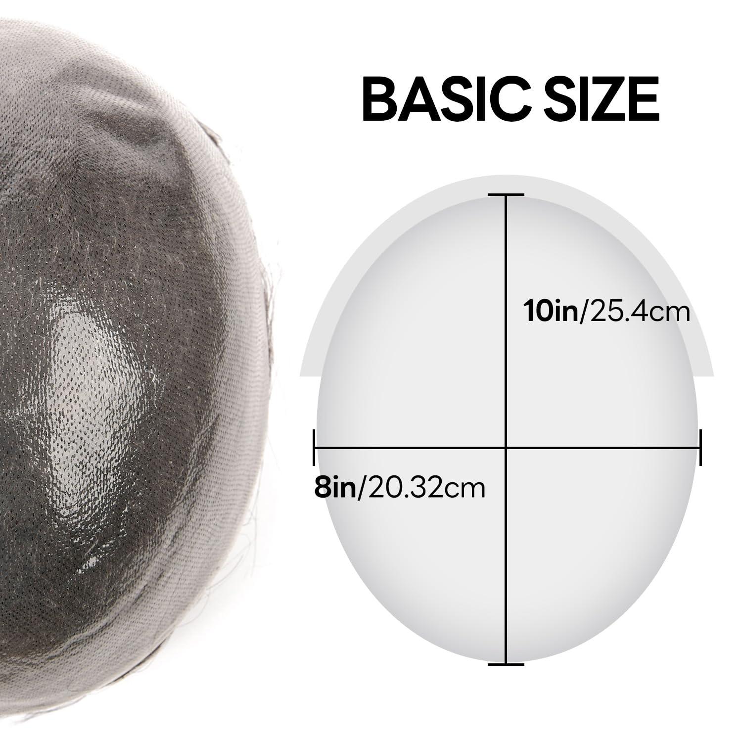 Blayzehair Men Toupee Hair System Ultra Thin Skin Hair Piece European Human Hair Replacement 0.02-0.10MM V-LOOP Toupee For Men. (1B50# Off Black with 50% Synthetic Grey, 8x10\"-0.08MM-0.10MM V-LOOP)