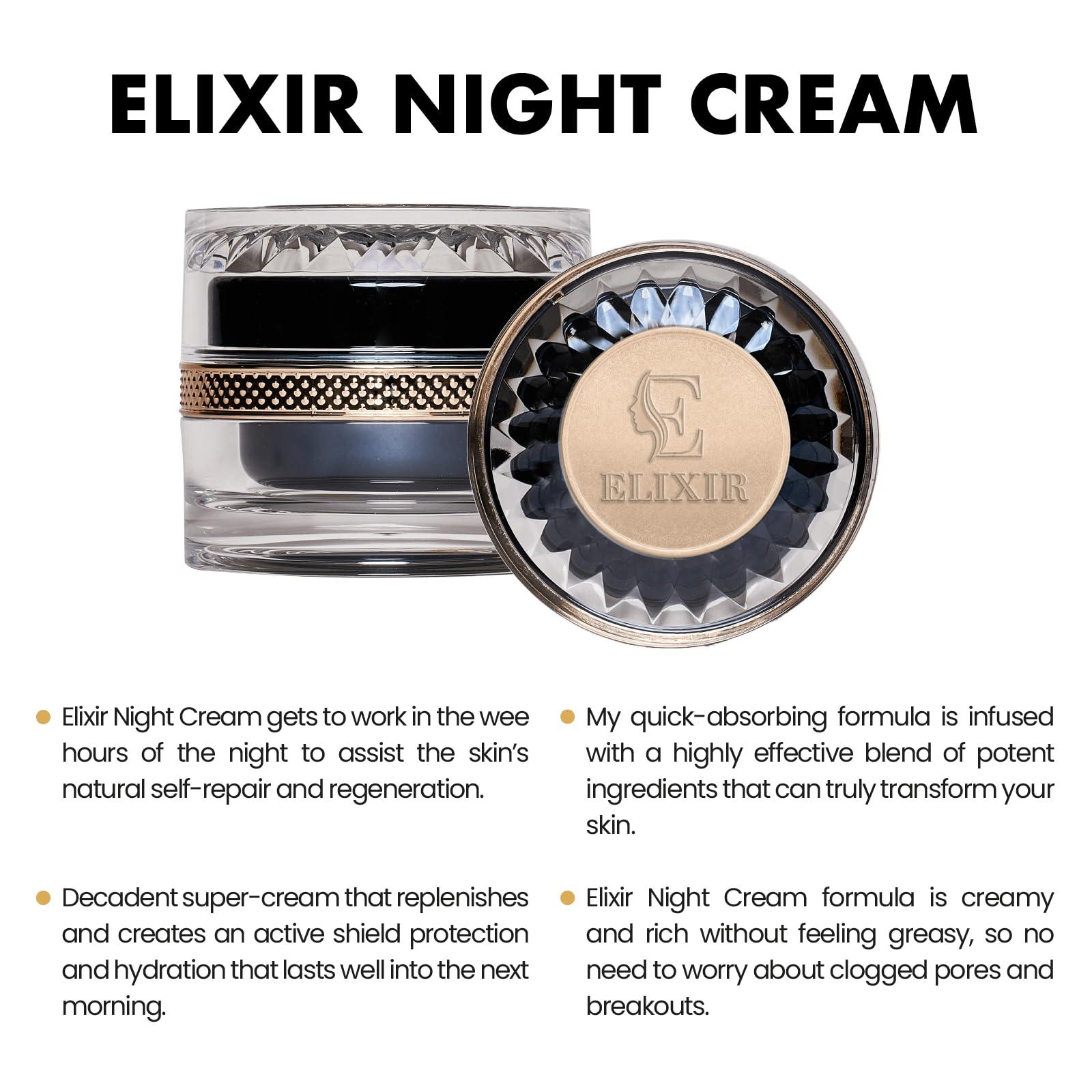 Elixir by Coc March Elixir Night Cream Luxurious Silk Anti-Aging Cream. NO Preservatives or Parabens. For All Skin Types. Face, Neck & Decollate Over 40 Skin Nutrients - Mango, Capuacu, Papaya, Babasu, Butters & Vitamins