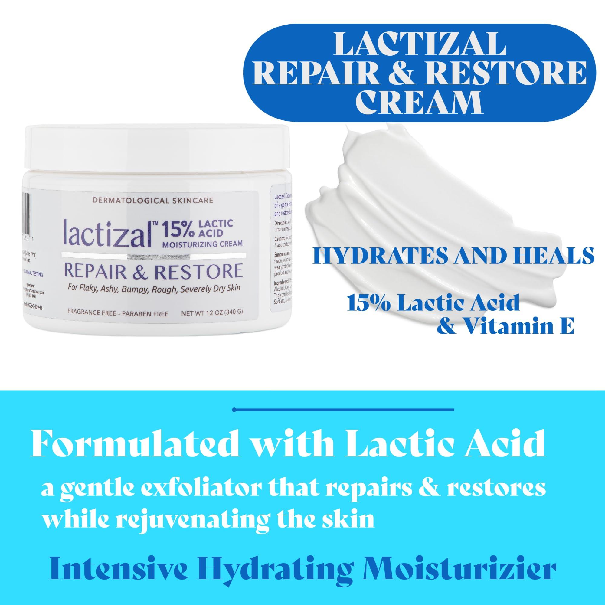 LACTIZAL LACTIZAL Repair & Restore Cream With 15% Lactic Acid 12 oz Tub 2-in-1 Exfoliator and Moisturizer For Extream Dry Skin