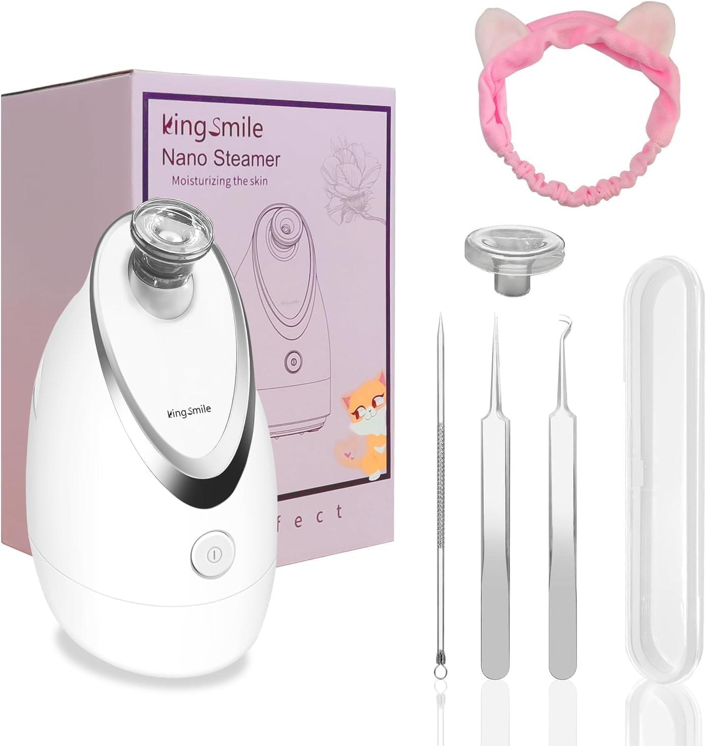 Kingsmile Kingsmile Facial Steamer, 2 in 1 Face Steamer for Facial,Compact Nano Steamer with Aromatherapy,Face Humidifier - Adjustable Nozzle, Warm Steam for Home SPA & Sinuses, Stainless Steel Kit & Hairlace
