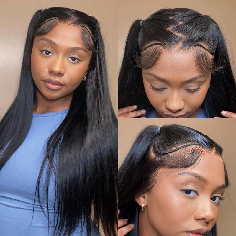 Ali Pearl Alipearl Hair Pre Styled Straight Wig 13x4 Glueless Ready to Go Lace Frontal Wig Human Hair Wigs Pre cut Pre Plucked Pre Bleached Beginners Glueless Wig 180% Density 22 Inch