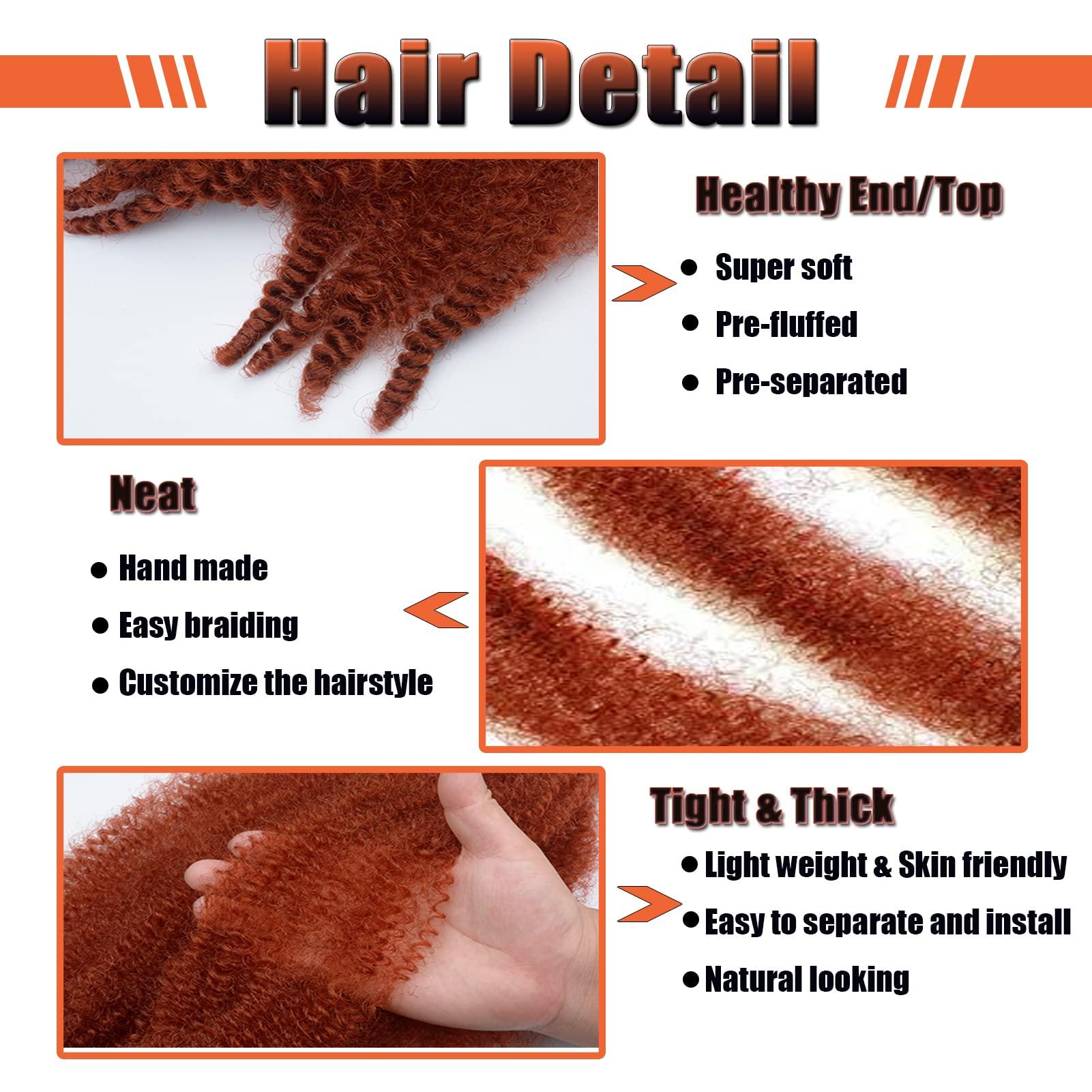 KYNLEY KYNLEY 350 Marley Hair 2 Packs Ginger Springy Afro Twist Hair 14 Inch Kinky Marley Twist Braiding Hair Wrapping Hair For Soft Locs (350 Spring Twist Hair)