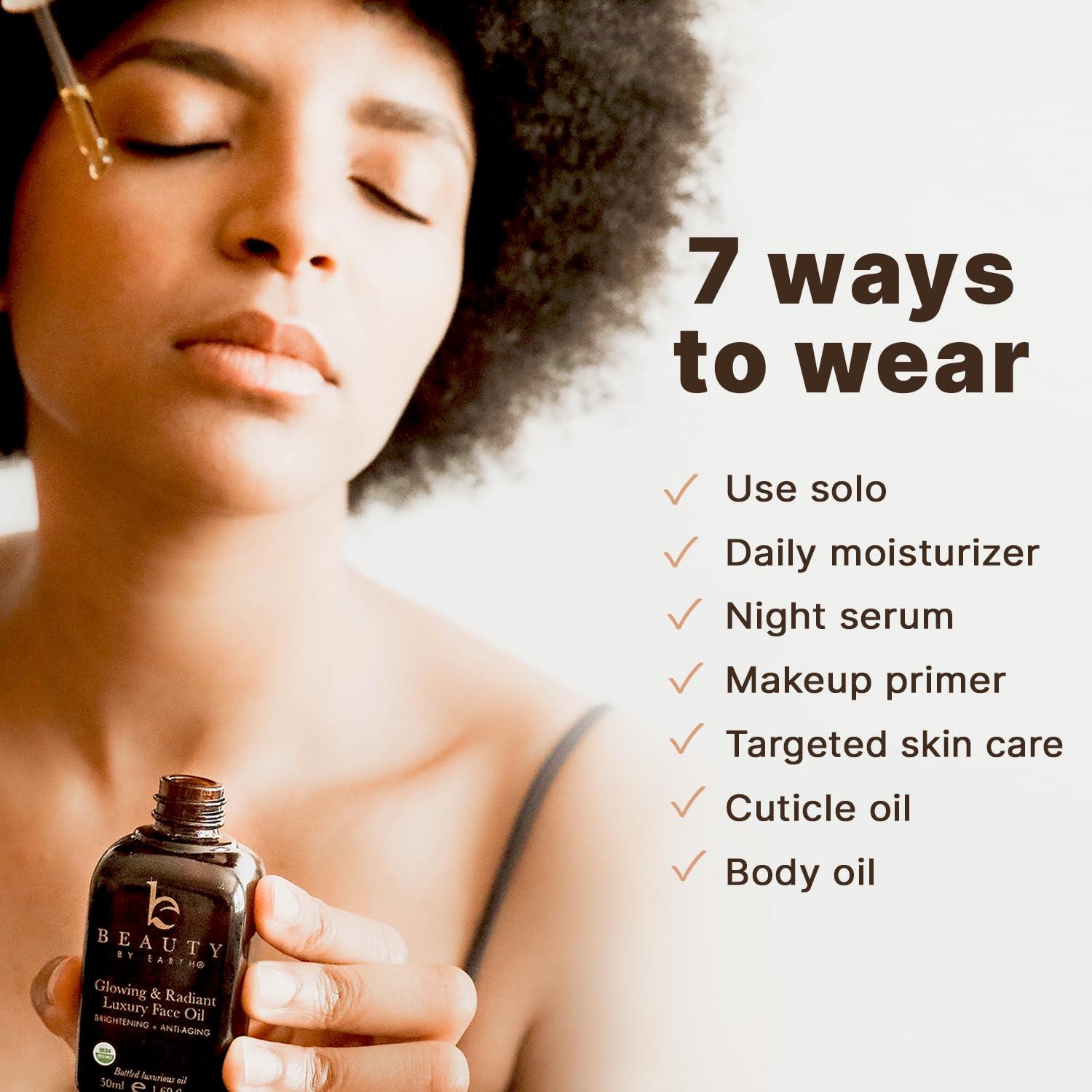 Beauty by Earth USDA Organic Face Oil USA Made with Natural Ingredients, Brightens & Smooths Fine Lines & Wrinkles, Non-comedogenic Lightweight Facial Oil for Dry & Sensitive Skin with Moringa, Jojoba & Argan Oils