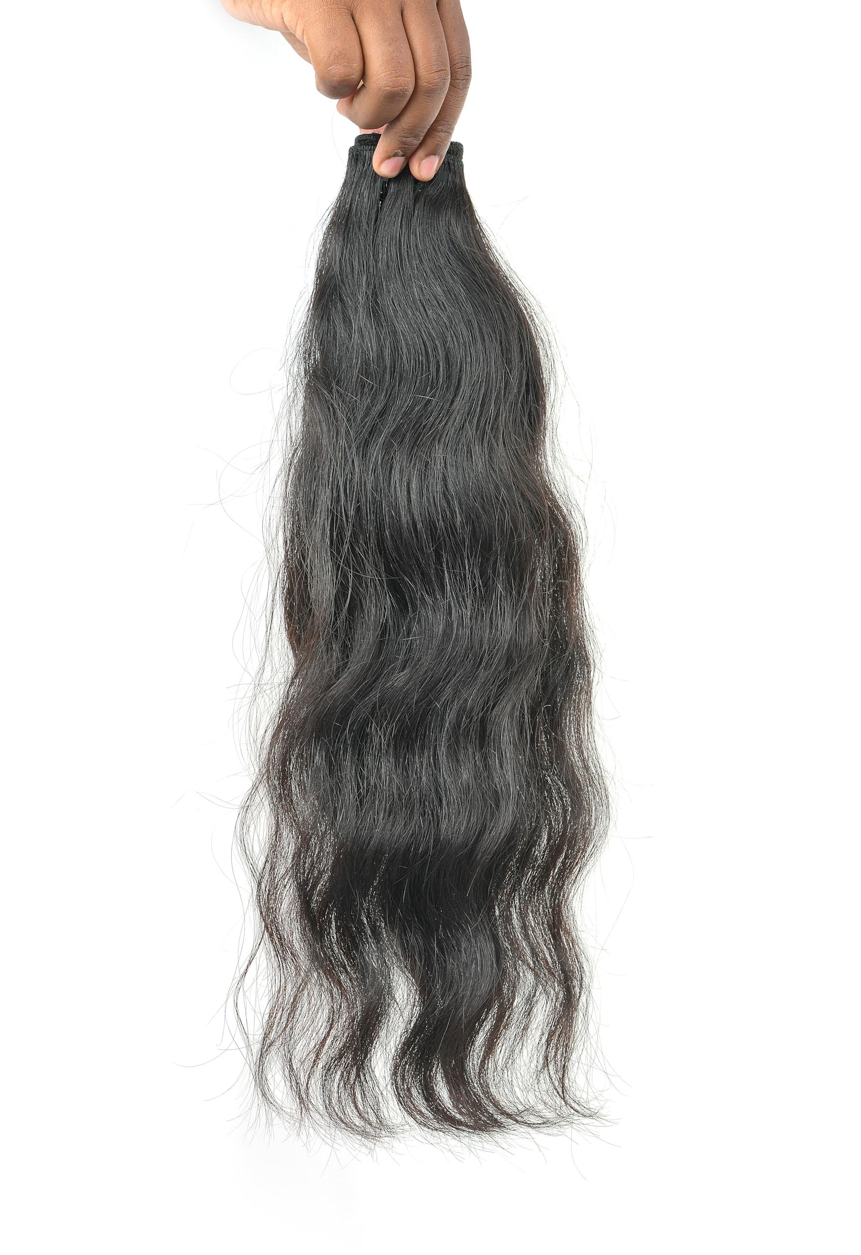 SRI KARKY EXIM GAYURA HAIR 100% Natural Indian VirginTtemple Raw Hair Extensions Unprocessed and Not Treated of Chemicals Single Donor Weft Bundles Personal use Fashion Partys. (14\"\"16\"\"18\"\" Wavy 3 Bundle), Black