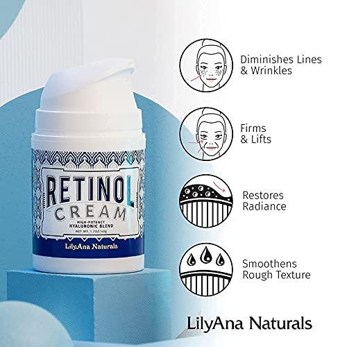 LilyAna Naturals Retinol Plus - Retinol Cream for Face 1.7oz (1-Pack) and LilyAna Naturals Retinol 2.5% Serum 1oz (1-Pack), for effective treatment of dark spots and acne scars