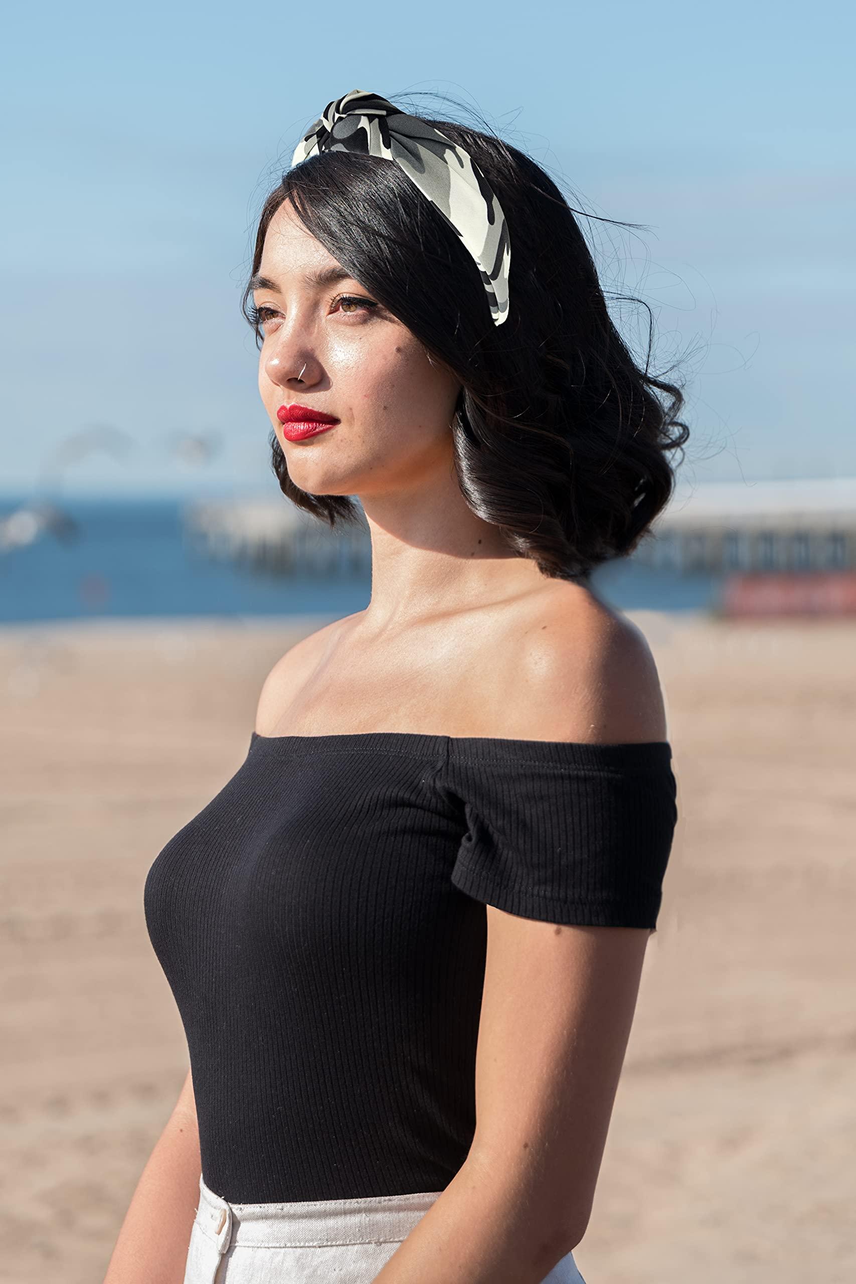 YETASI YETASI Gray Headband is Chic. Camo Headbands for Women is a Unique Army Knotted Headband for Women Grey Knot Headband